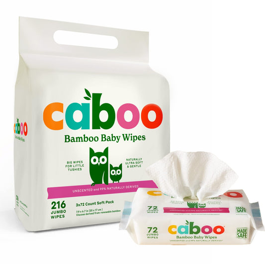 Caboo Baby Wipes, 216 Count, Unscented, Eco-Friendly, Made with Bamboo Viscose, Free from Harsh Chemicals, Plant-Based, Sensitive Skin Formula, BRC, FSC, FDA and ISO Accredited