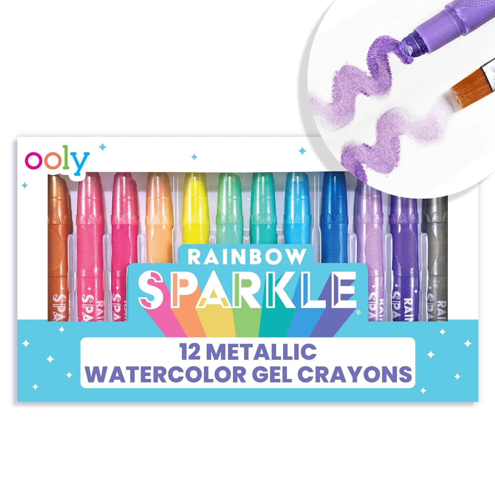 Ooly Cat Parade Gel Crayons for Kids and Adults - Set of 12 Rainbow Color Crayons for Glass and Paper Surfaces with Cat-Shaped, Twist-Up Caps - Easy To Clean, Smooth Gliding Gel Crayon Set