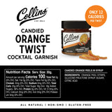 Collins Candied Fruit Orange Peel Twist in Syrup - Popular Cocktail Garnish for Skinny Margarita, Martini, Mojito, Old Fashioned Drinks, Peel for Baking, 10.9oz.