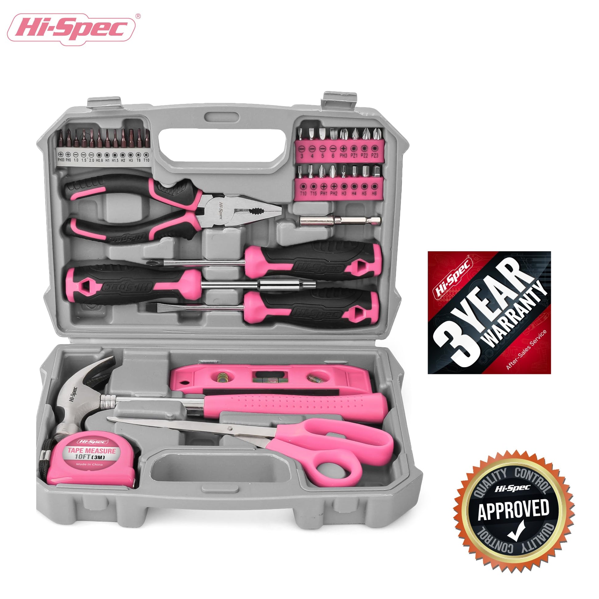 Hi-Spec 42pc Small Tool Box Set for Women. Home, Office and College Dorm Household DIY Screwdriver Toolkit of Starter Basic Ladies Pink Tools