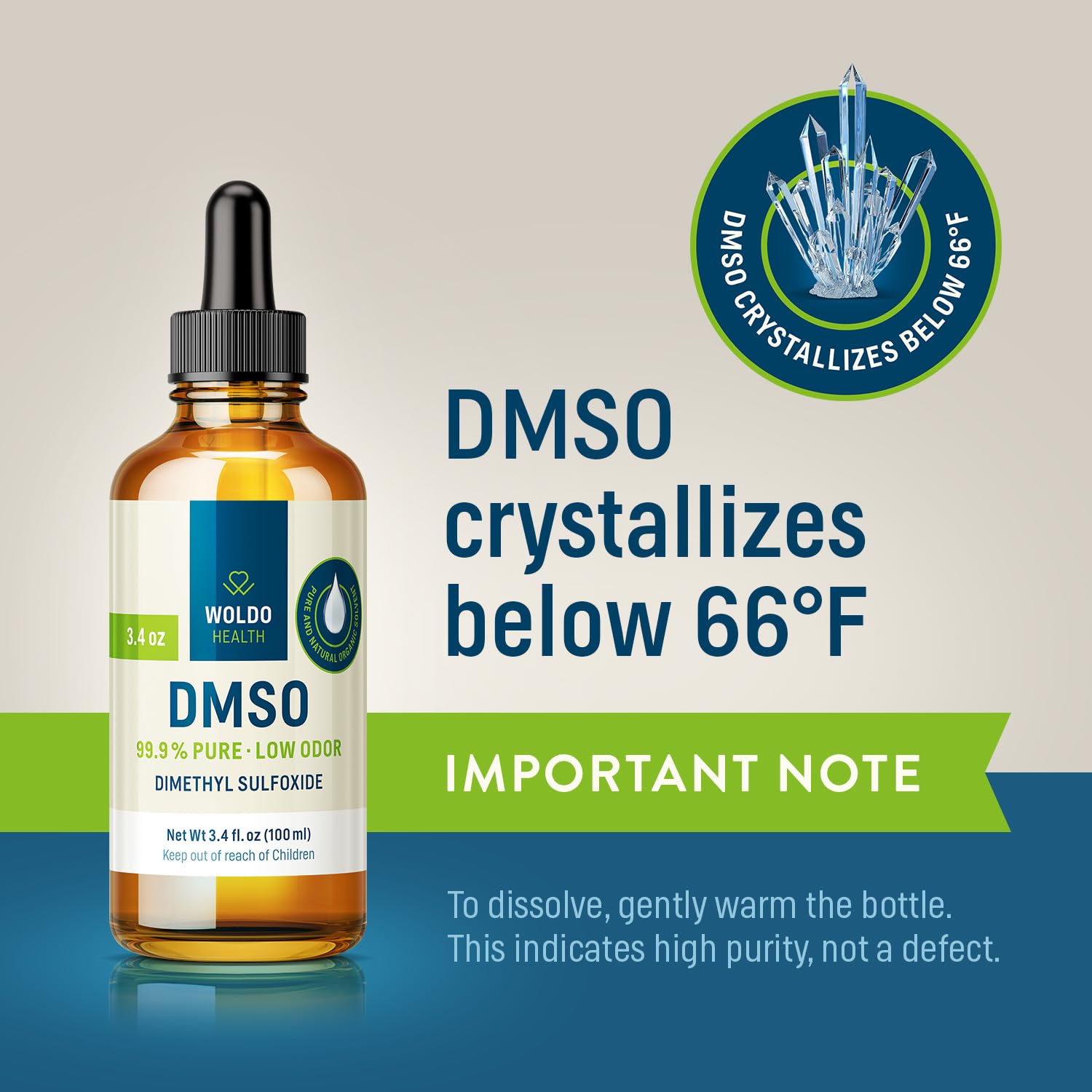 DMSO Pharmaceutical Grade with 99.9% Purity & Low Odor - 3.38oz (Dimethyl Sulfoxide) Glass Bottle with Dropper