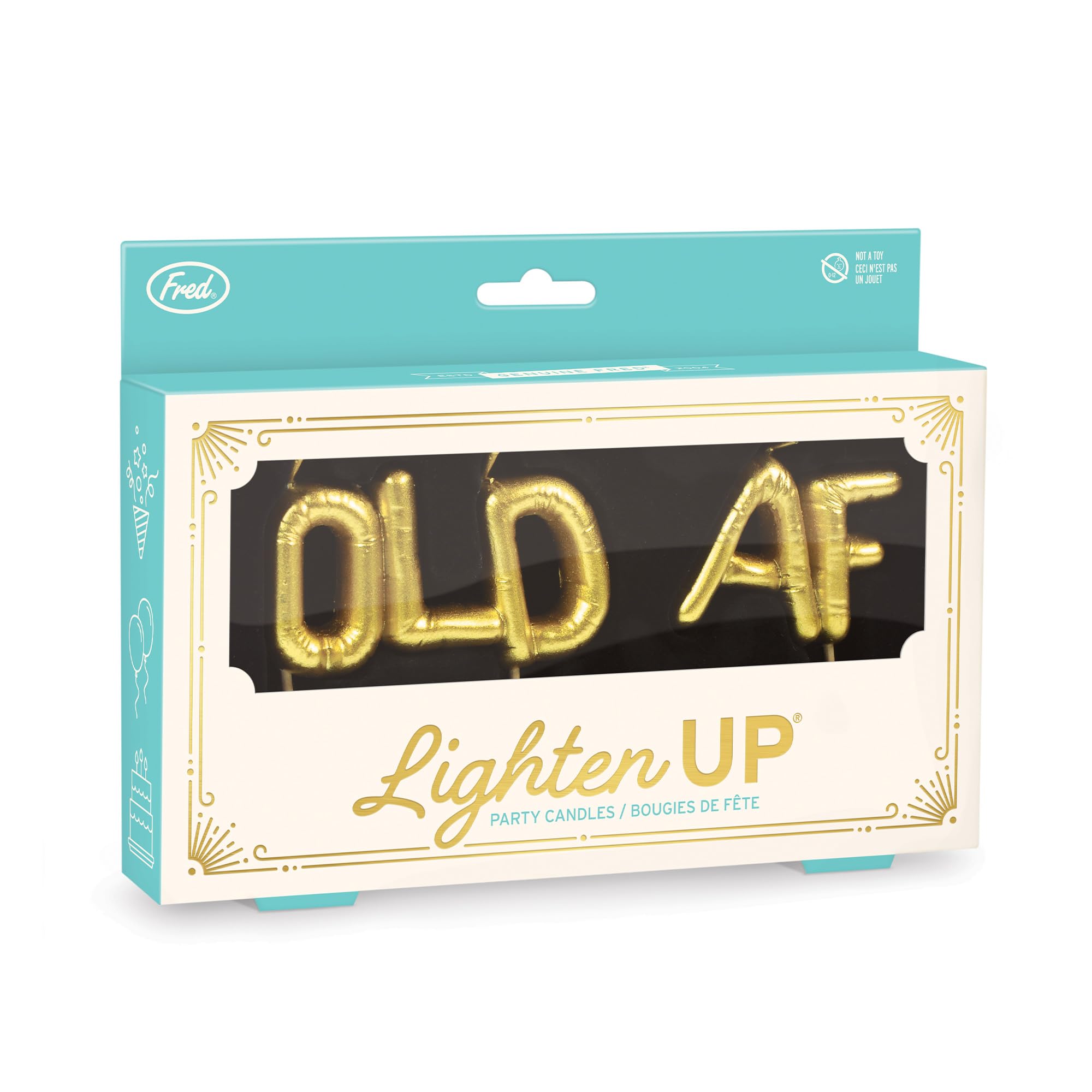 Genuine Fred Lighten UP Party Candles, Old AF, Metallic Gold Balloon-Style Letter Candles, Hilarious Candles for Retirement Celebrations and Milestone Birthdays