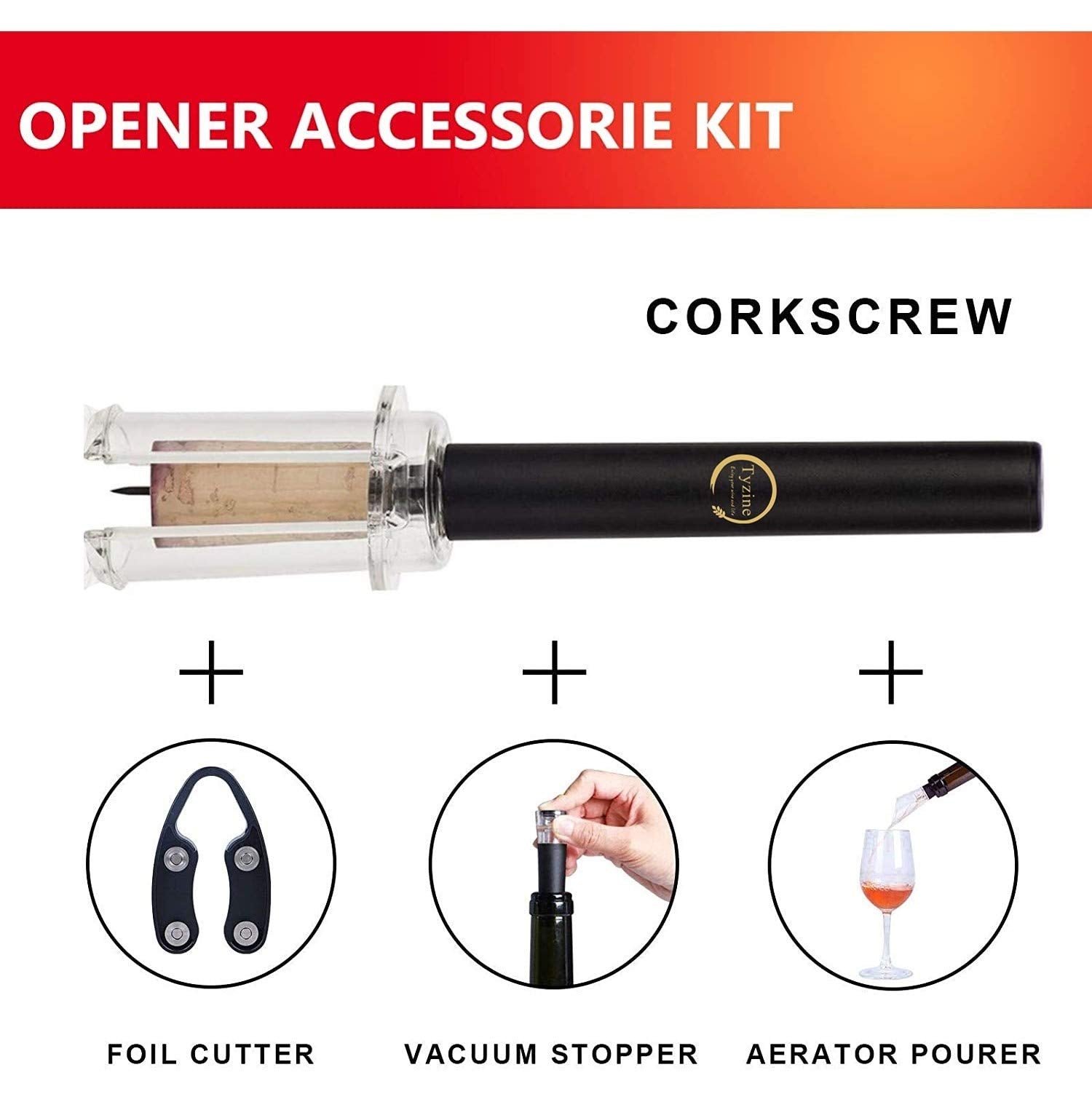 Air Pressure Pump Bottle Opener With Foil Cutter,Aerator Pourer,Vacuum Stopper(4PCS),Simple Cork Remover,Efficient Corkscrew Bottle Opener,Great For Wine Lovers,Perfect Wine Gift.