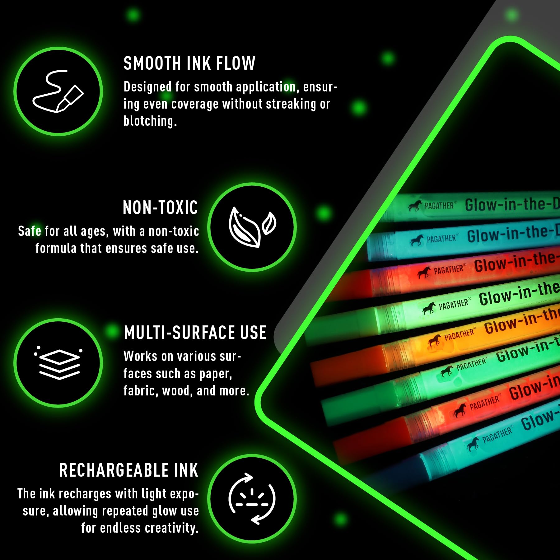 8 Colors Glow in the Dark Markers – 2mm Round Tip Neon Fluorescent Paint Pens for Rock Painting, Fabric, Glass, Wood, and DIY Crafts