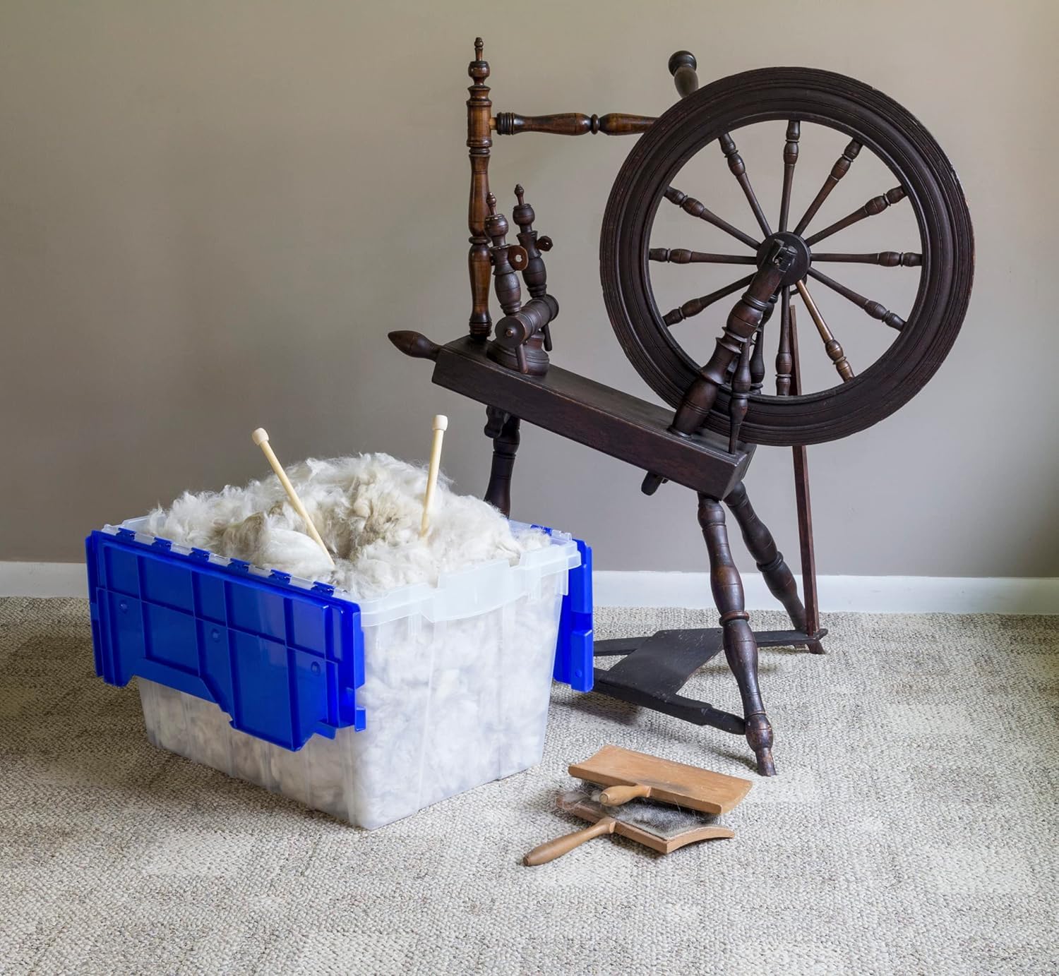 Akro-Mils KeepBox 12 Gallon Storage Container, Nesting and Stackable Plastic Storage Box with Lid Attached, Clear Tote for Garages, Closets, and Moving, 21-1/2" x 15" x 12-1/2", Clear/Blue