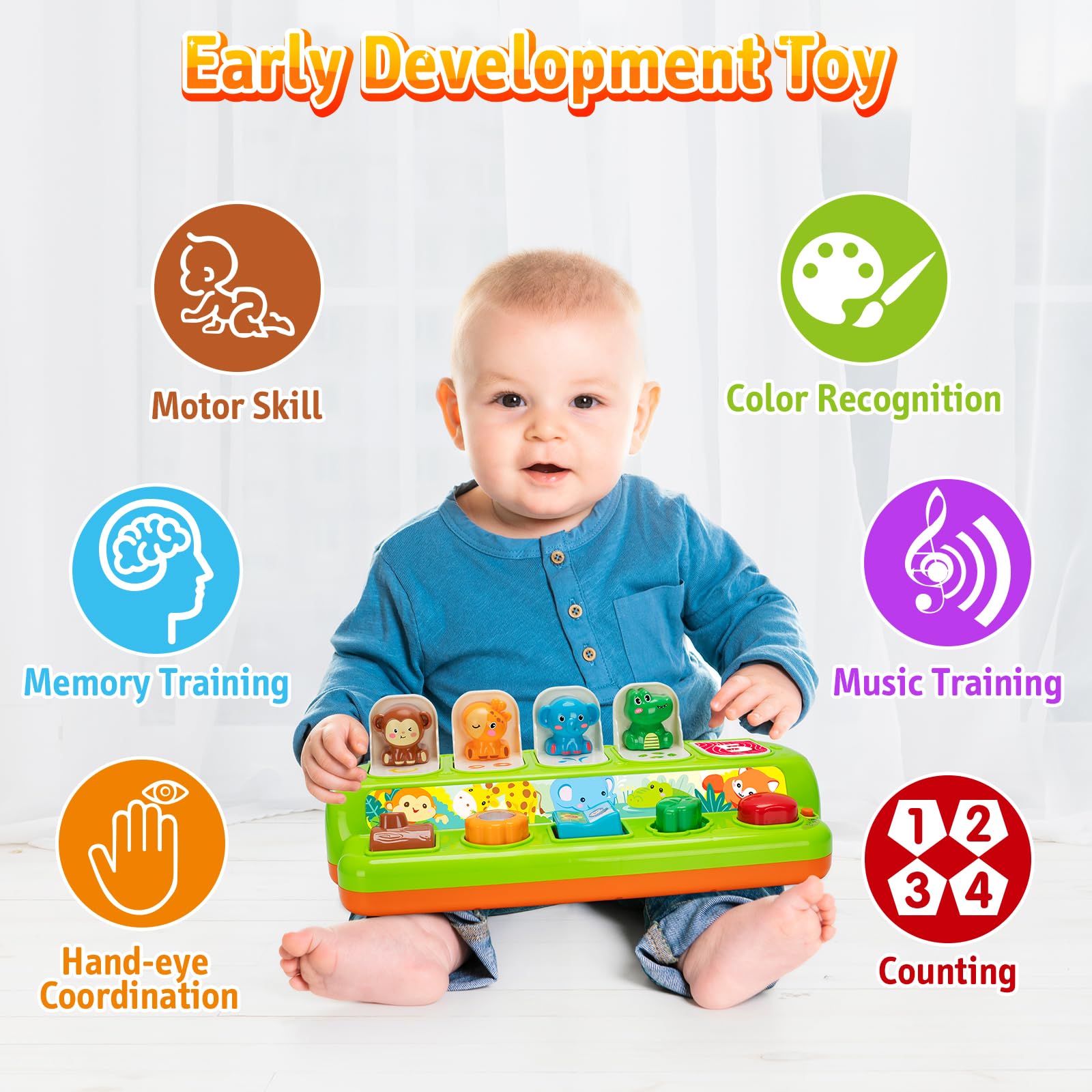 Duchong Interactive Pop Up Toys, Montessori Cause and Effect Toys for 1 Year Old Boy Girl, Early Learning Toys with Music & Light, STEM Toys Gifts for Infant Baby Toddler 9-12-18 Months