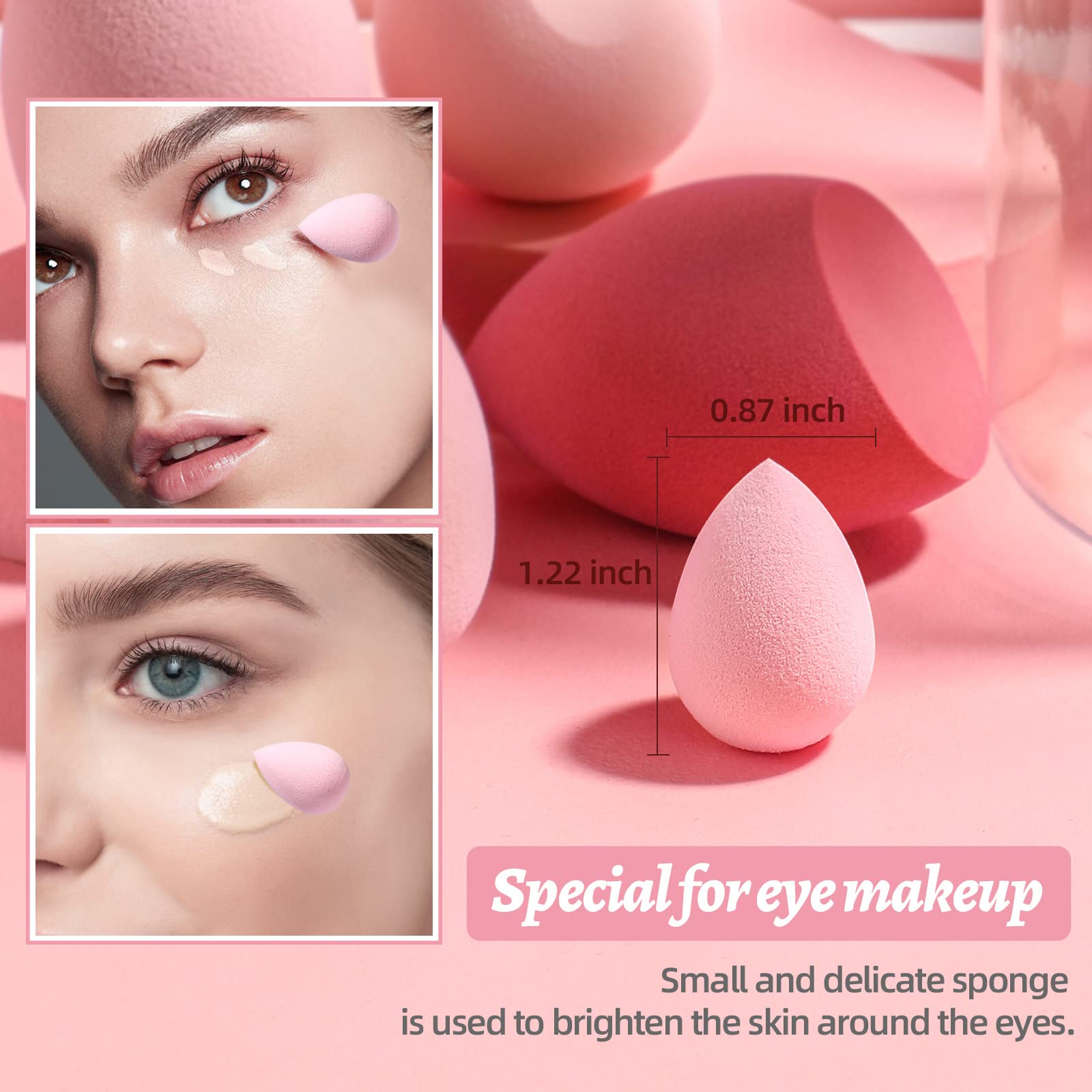 Makeup Sponge Set BS-MALL with Storage Case 7 Pcs for Liquid, Cream, and Powder,SAVE Foundation with 1 Mini Makeup Sponge For Travel Daily Use (A-Pink）