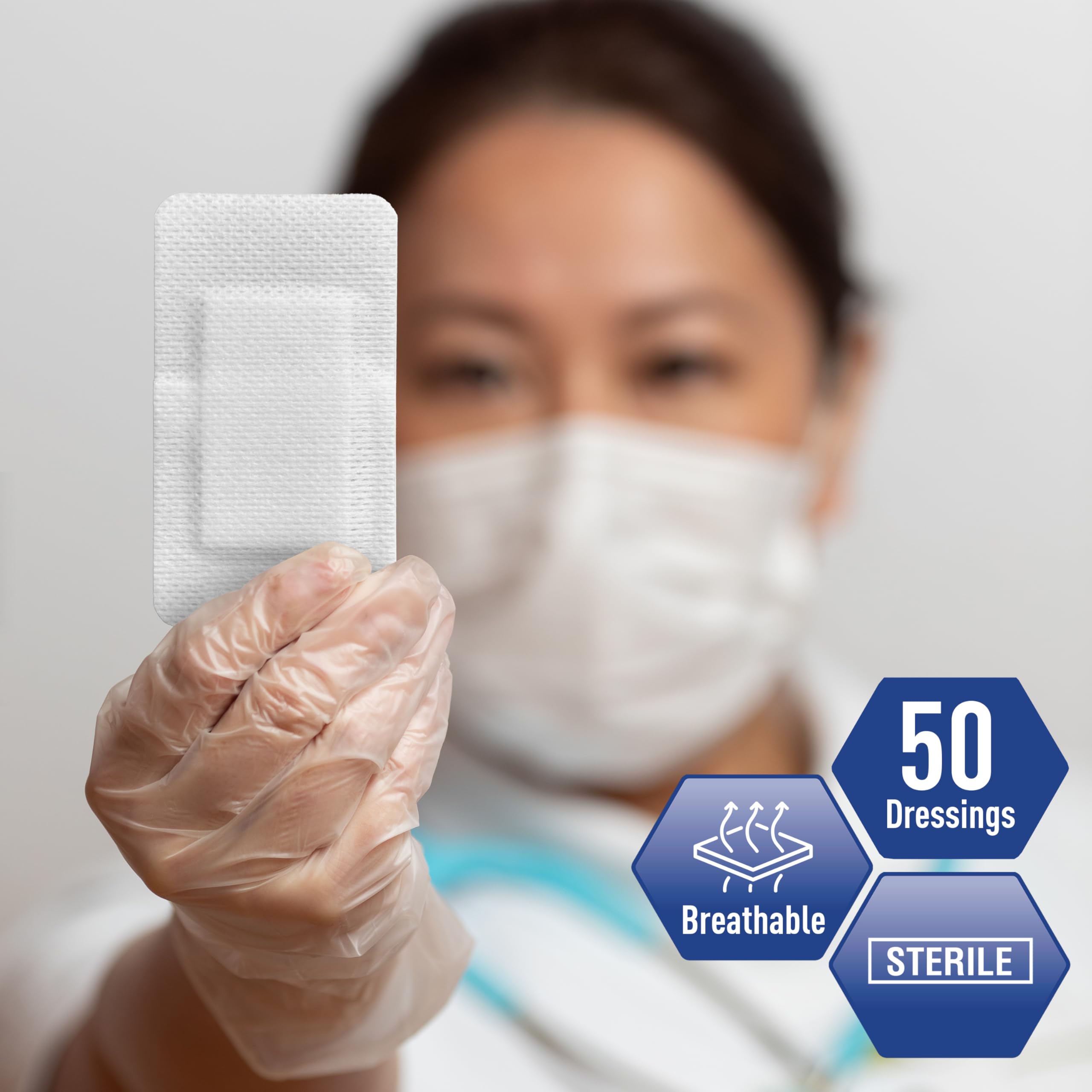 MED PRIDE Adhesive Island Dressing 2x3 in, Pack of 50 Sterile Bordered Wound Dressings, Highly Absorbent, Non-Stick, Latex-Free (2'' x 3.15'')