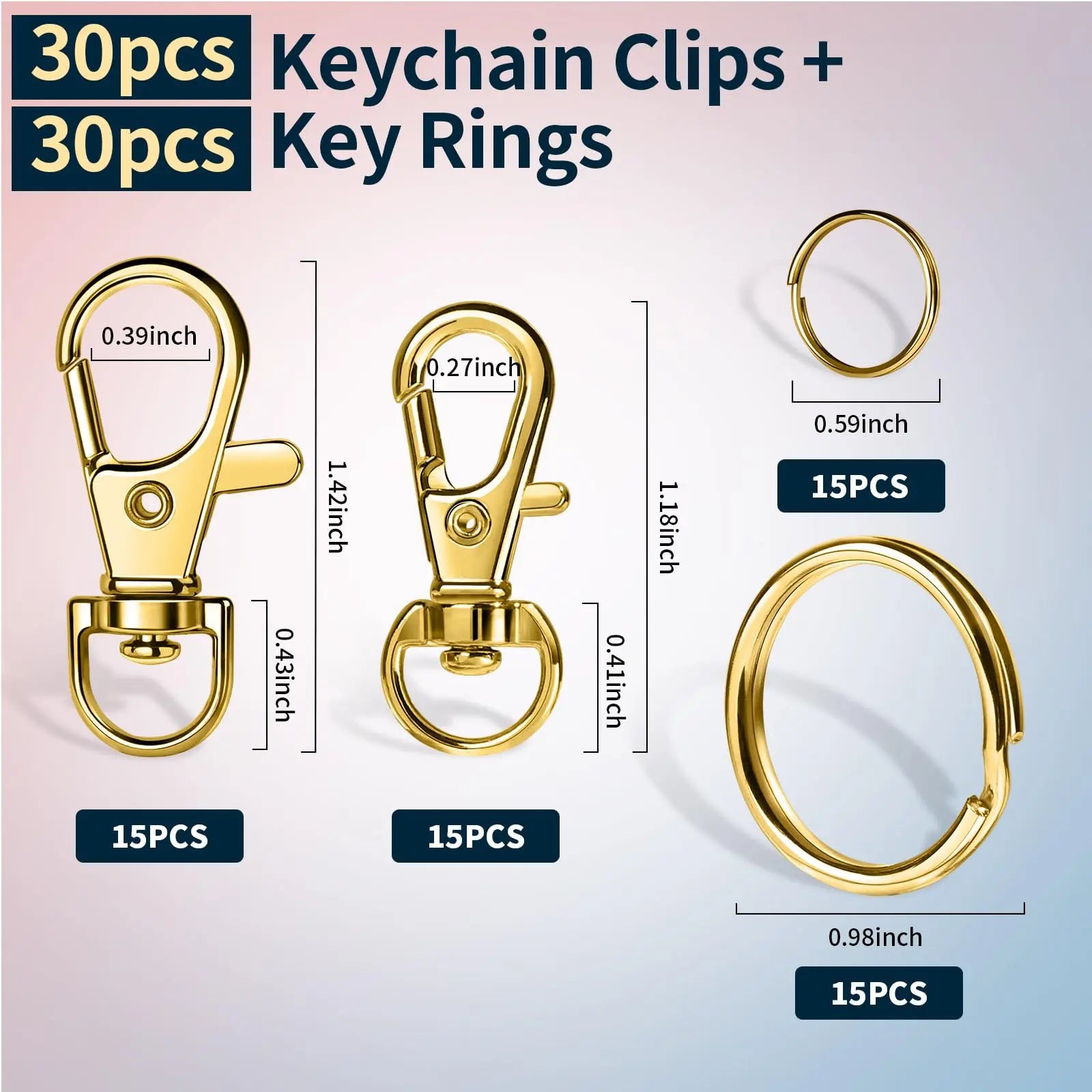 LEOBRO 60 PCS Swivel Snap Hooks and Key Rings, Keychain Clips and Key Chain Rings, Lobster Claw Clasps for Key Chains, Jewelry, Crafts, Gold