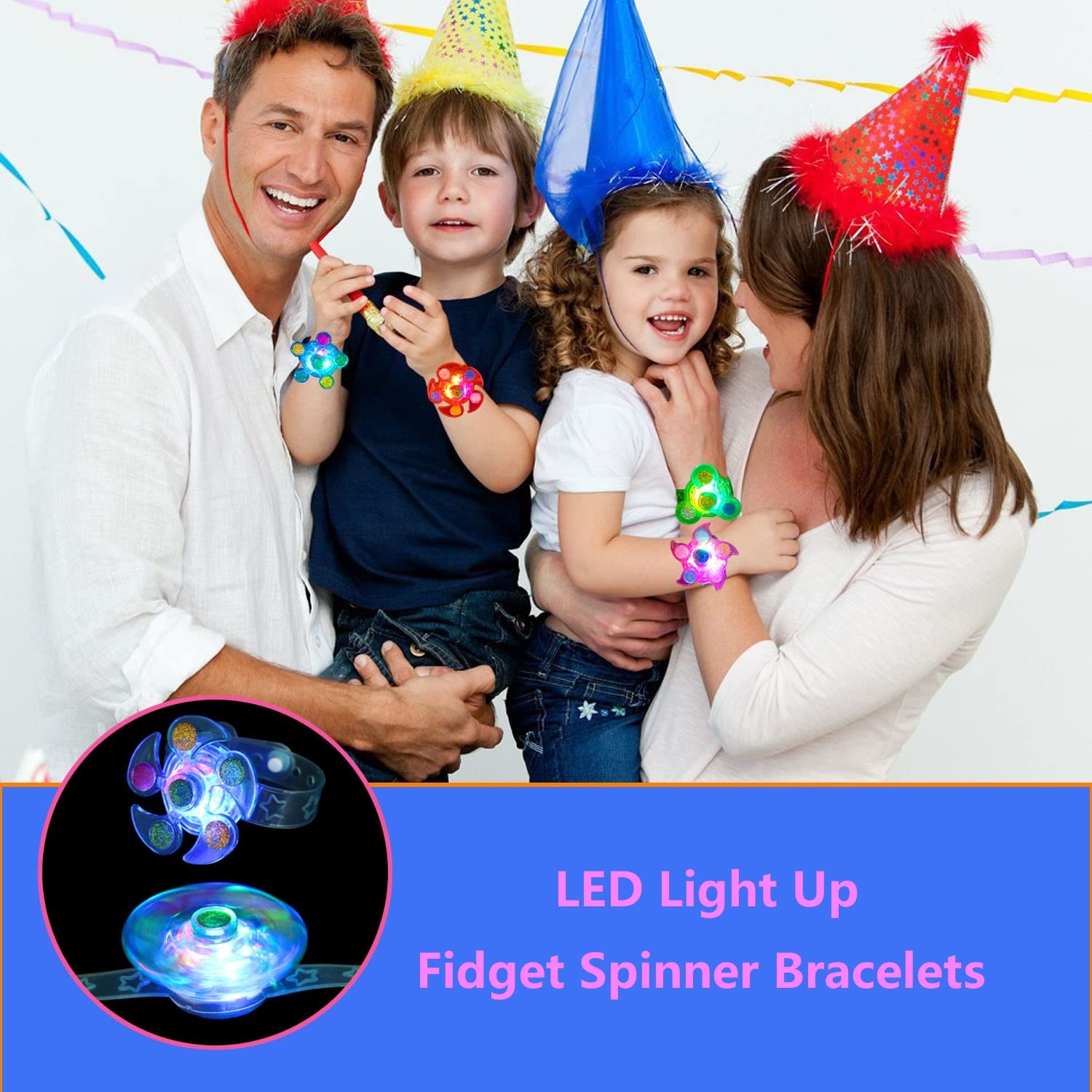 Maegawa 25 Pack LED Light Up Fidget Spinner Bracelets Favors For Kids 4-8 8-12,Glow in The Dark Party Supplies,Birthday Gifts,Treasure Box Toys for Classroom,Carnival Prizes,Pinata Goodie Bags Stuffers