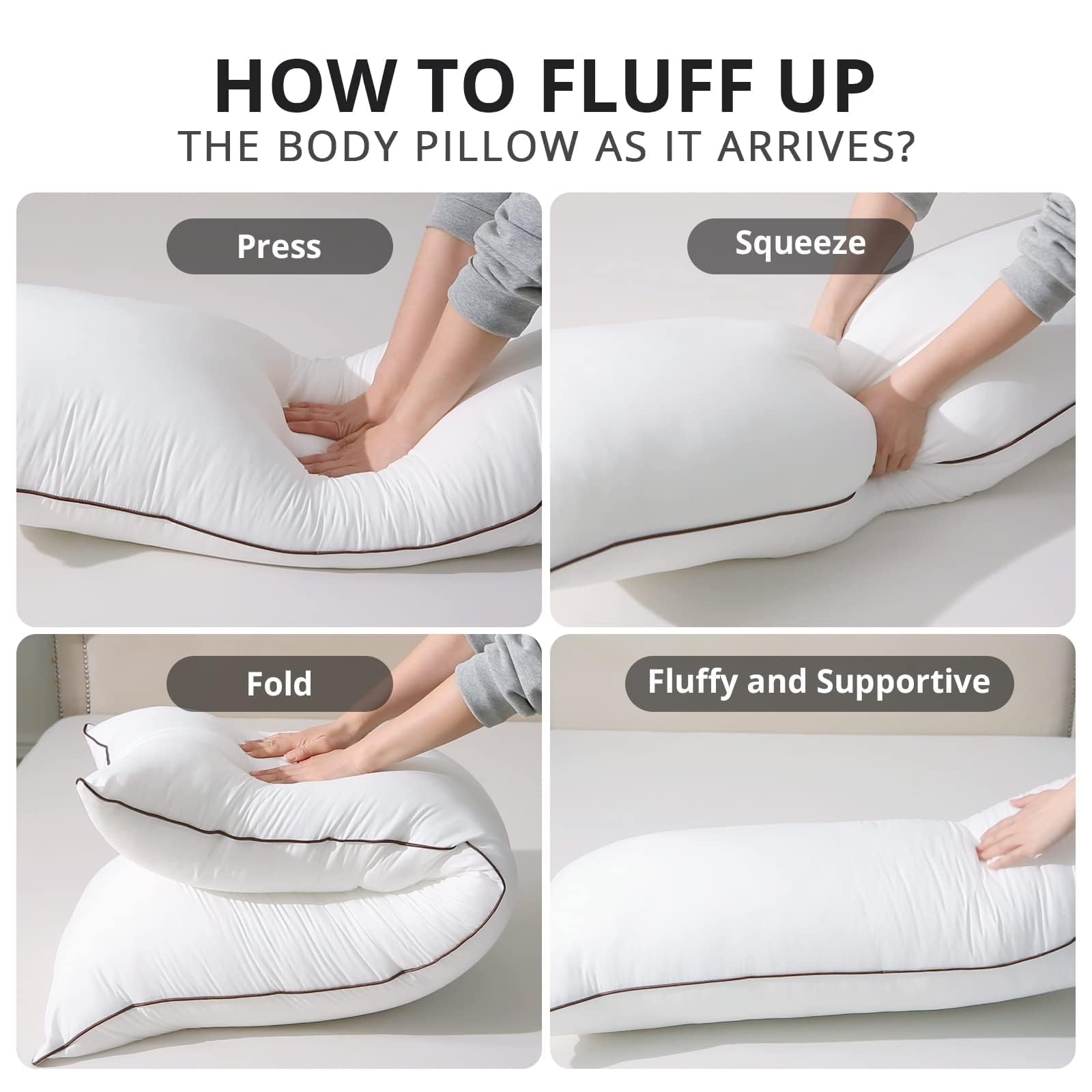 HUXMEYSON Body Pillow with Satin Pillowcase, Cooling Body Pillow for Adults, Removable Cover, Grey (20"x54")