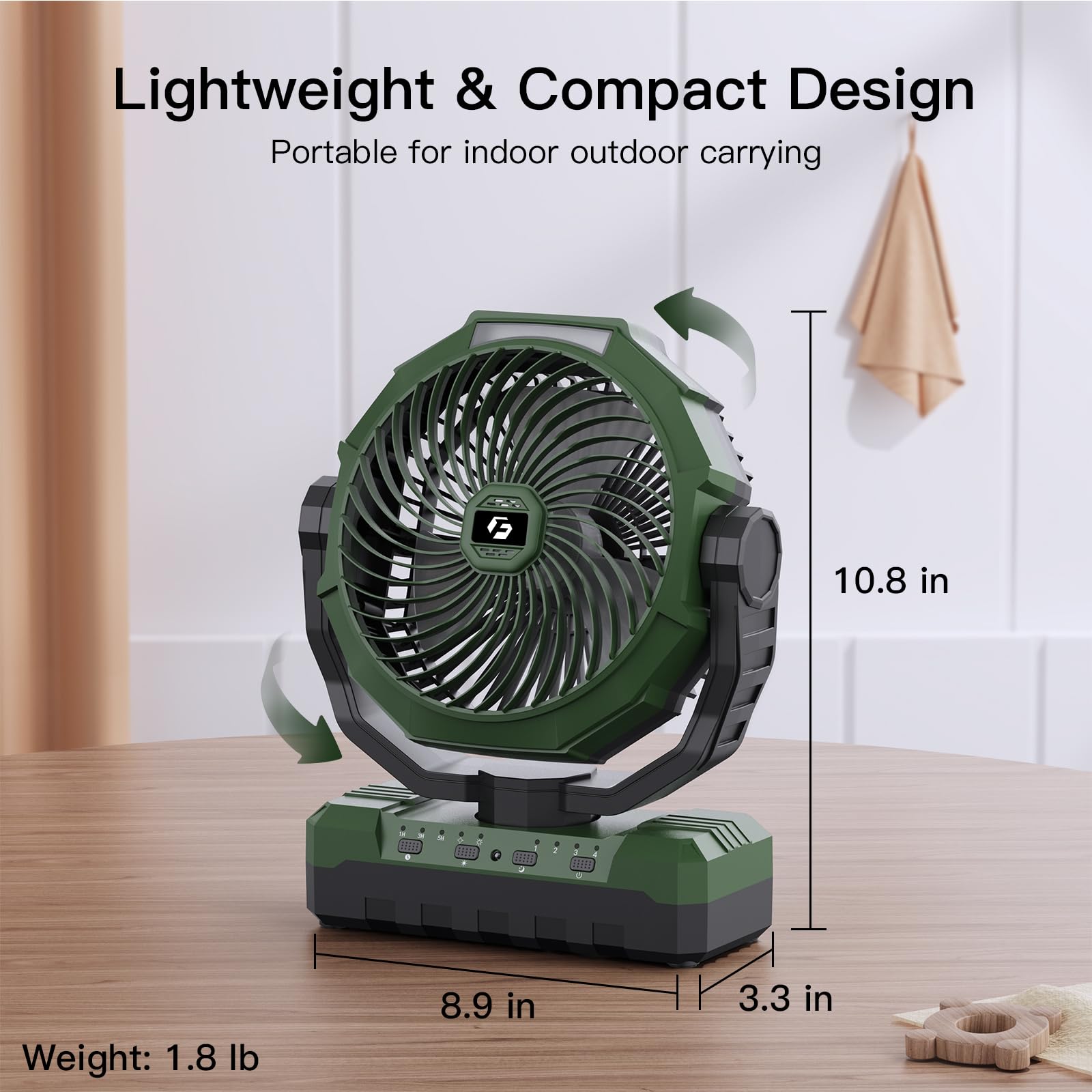 FRIZCOL 3-in-1 Camping Fan - Portable Fans Rechargeable - 24000mAh Battery Powered Fan(140Hrs) with Light & Remote for Indoor, Outdoor, Tent, Travel, BBQ, Fishing, Jobsite - Green