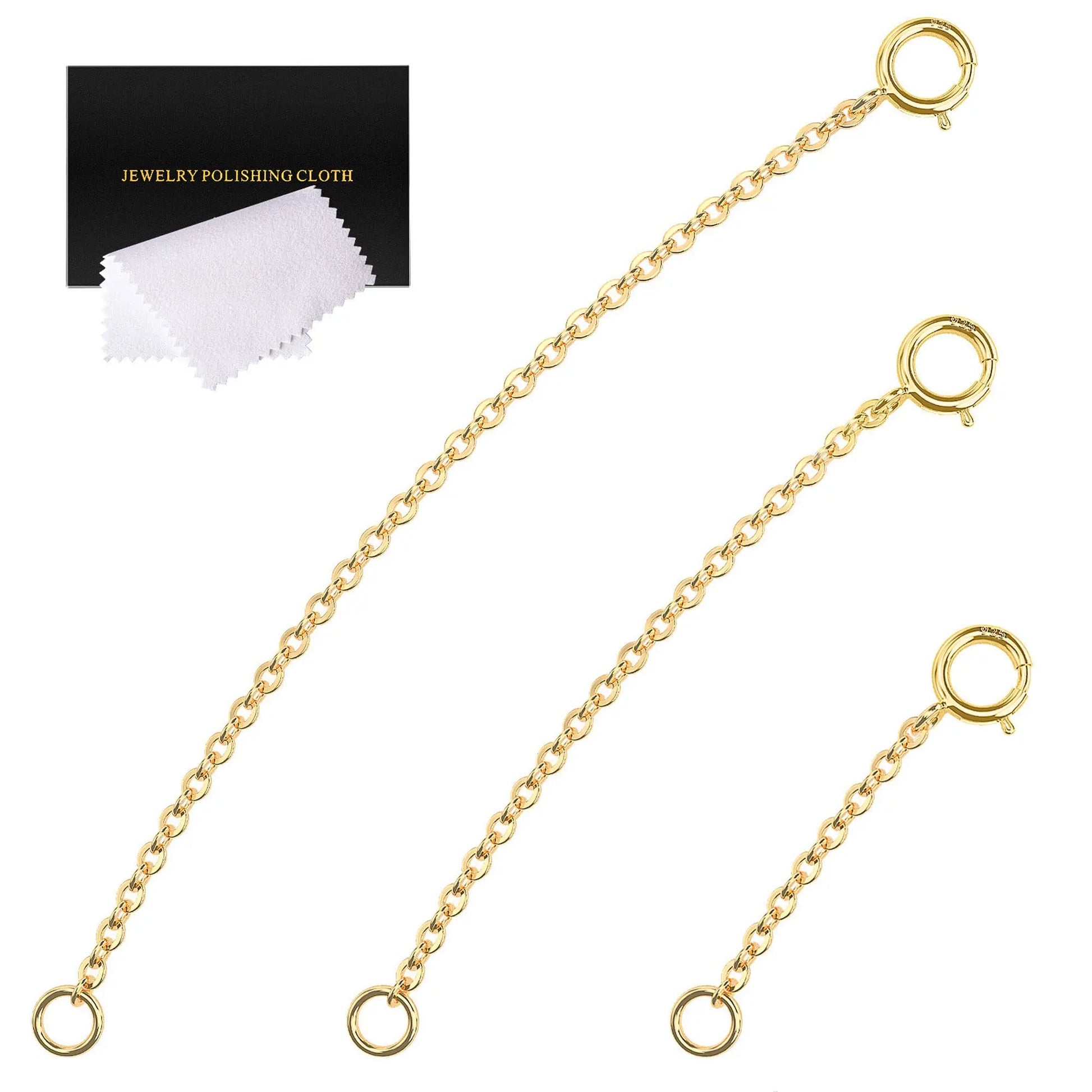 VANBARIS Gold Necklace Extender 14K, Necklace Extenders Gold 925 Sterling Silver Bracelet Anklet Jewelry Extension Chain for Necklaces, 3 Piece Set (1, 2, 3 Inches)