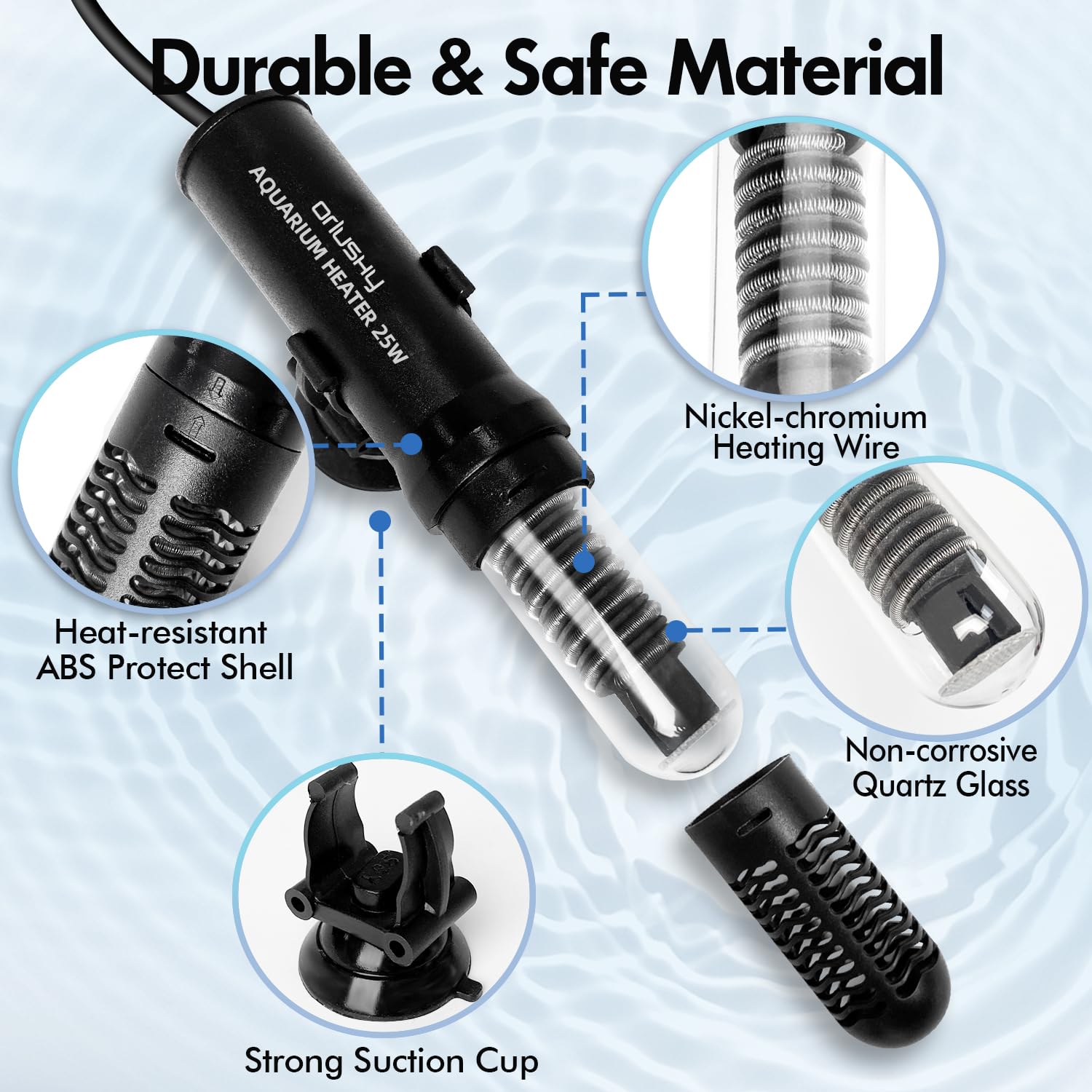 Orlushy 25W Small Submersible Aquarium Heater, Constant Temperature Betta Fish Tank Heater of 78℉for 1-6 Gallons Freshwater & Saltwater Tanks