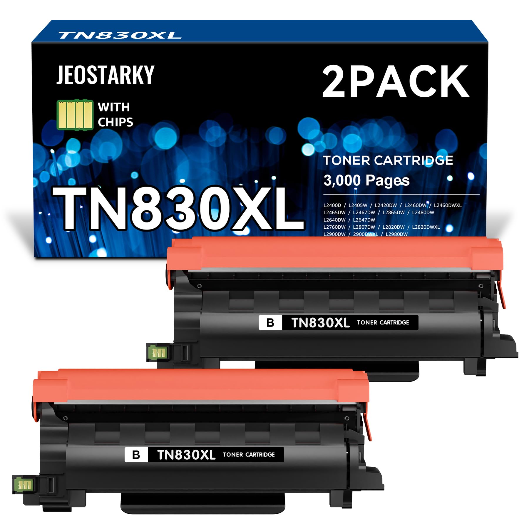 جيويستاركي متوافق مع تونر بديل TN830XL لأخوة TN830XL TN830 XL تونر يستخدم مع HL-L2460DW HL-L2405W HL-L2400D HL-L2480DW MFC-L2820DW MFC-L2760DW DCP-L2640DW MFC-L2900DW (أسود، 2 حزمة)