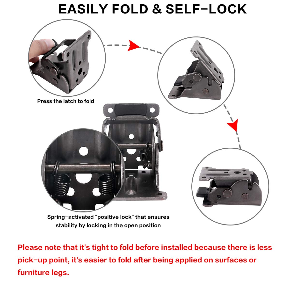 4 Pack Locking Hinge for Folding Table Brackets, Heavy Duty Folding Brackets 90 Degree Self Locking Folding Hinge for Table Legs Furniture