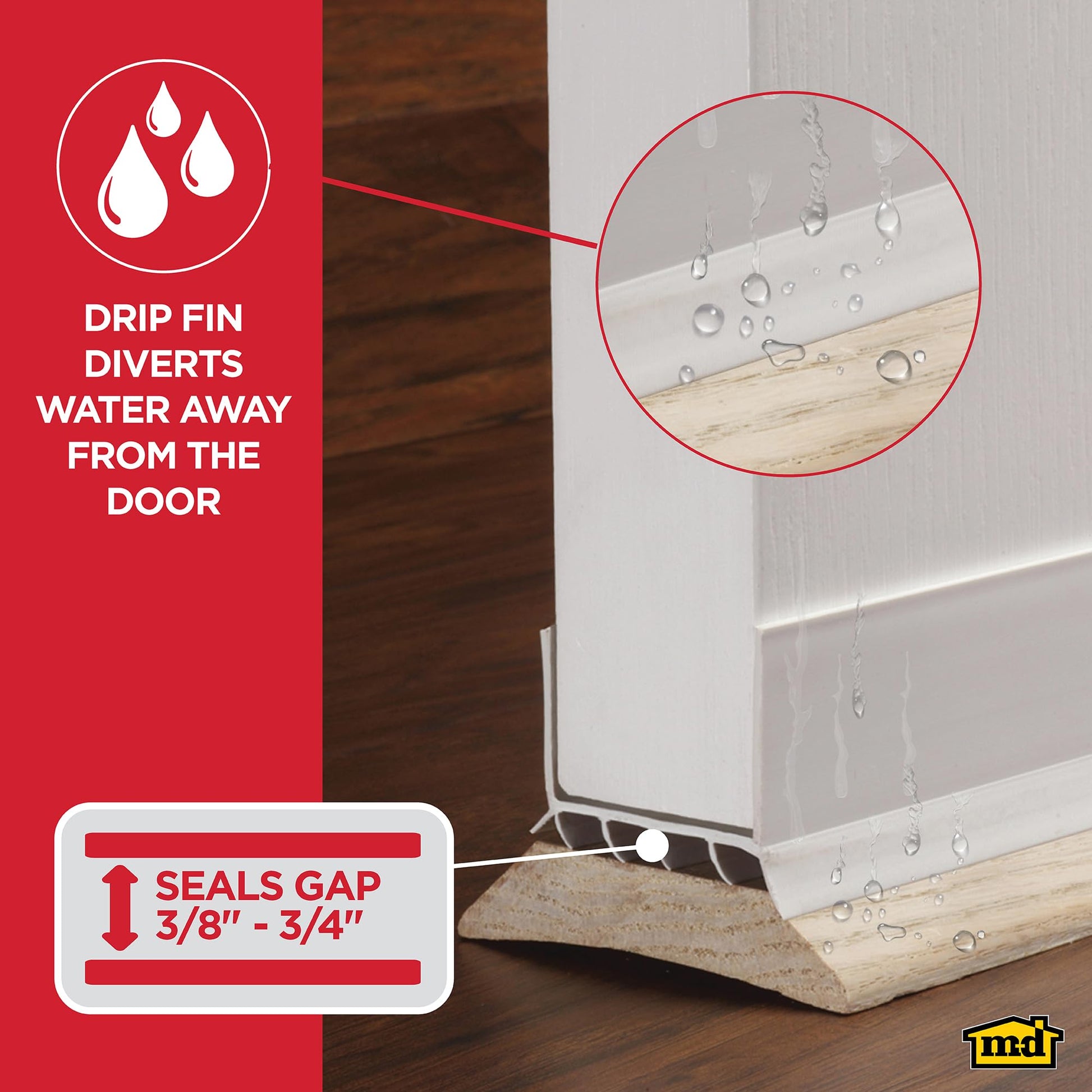 M-D Building Products 43336 Vinyl Cinch® U-Shape Slide-On Under Door Seal, Easy-to-Install, Energy-Saving, Weatherproof Seal for Doors, Effective Draft Blocker, Ideal for Home (36 Inch, White)