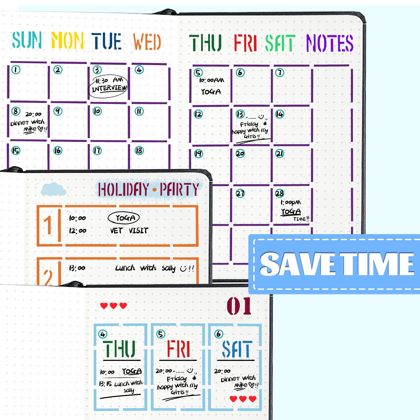 30 PCS Journal Stencils, Planner Stencils for Junk Journal Notebook Diary Scrapbook DIY Drawing Template Journal Stencil 4x7 Inch