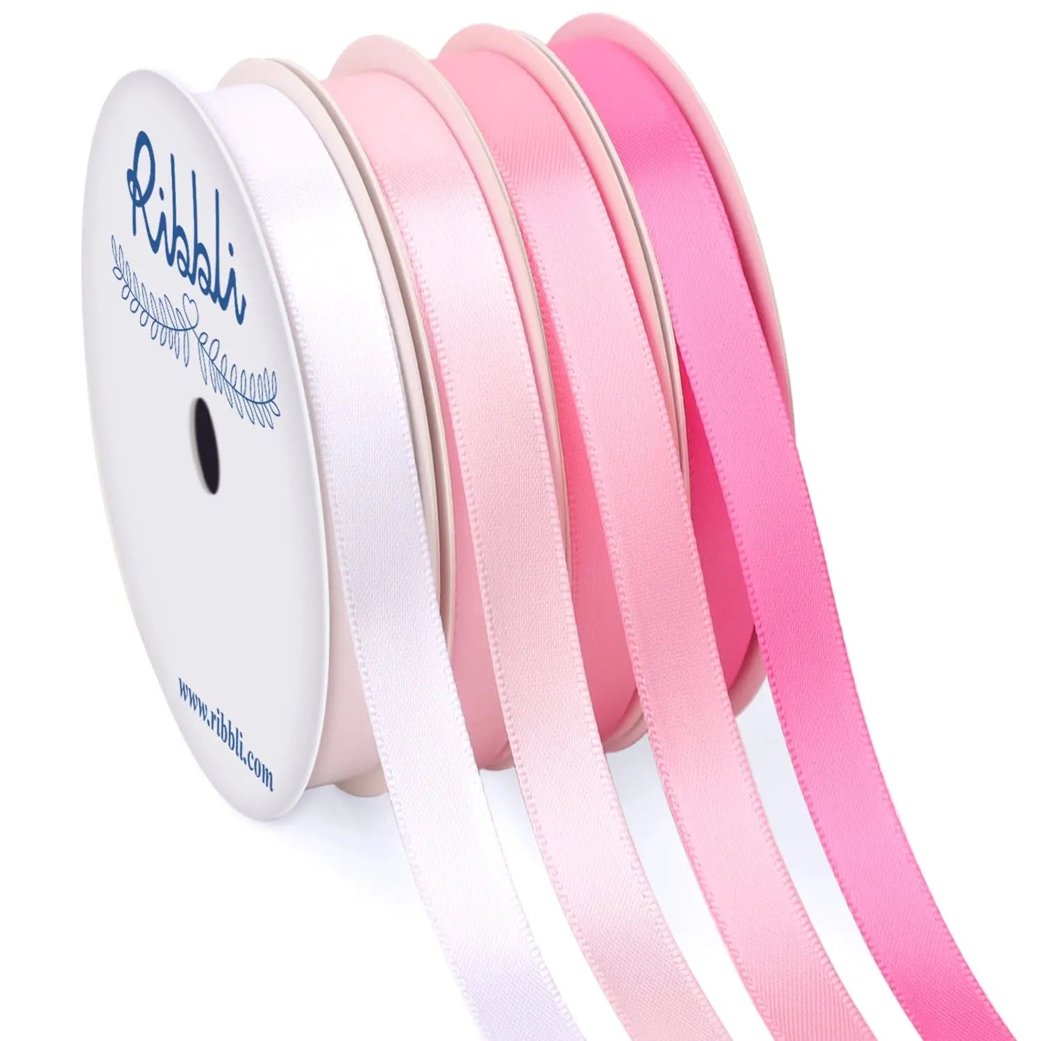 Ribbli Pink Satin Ribbon 3/8 Inch x 4 Rolls Total 40 Yards- White Pink Ribbon for Gift Wrapping Craft Wedding Decoration