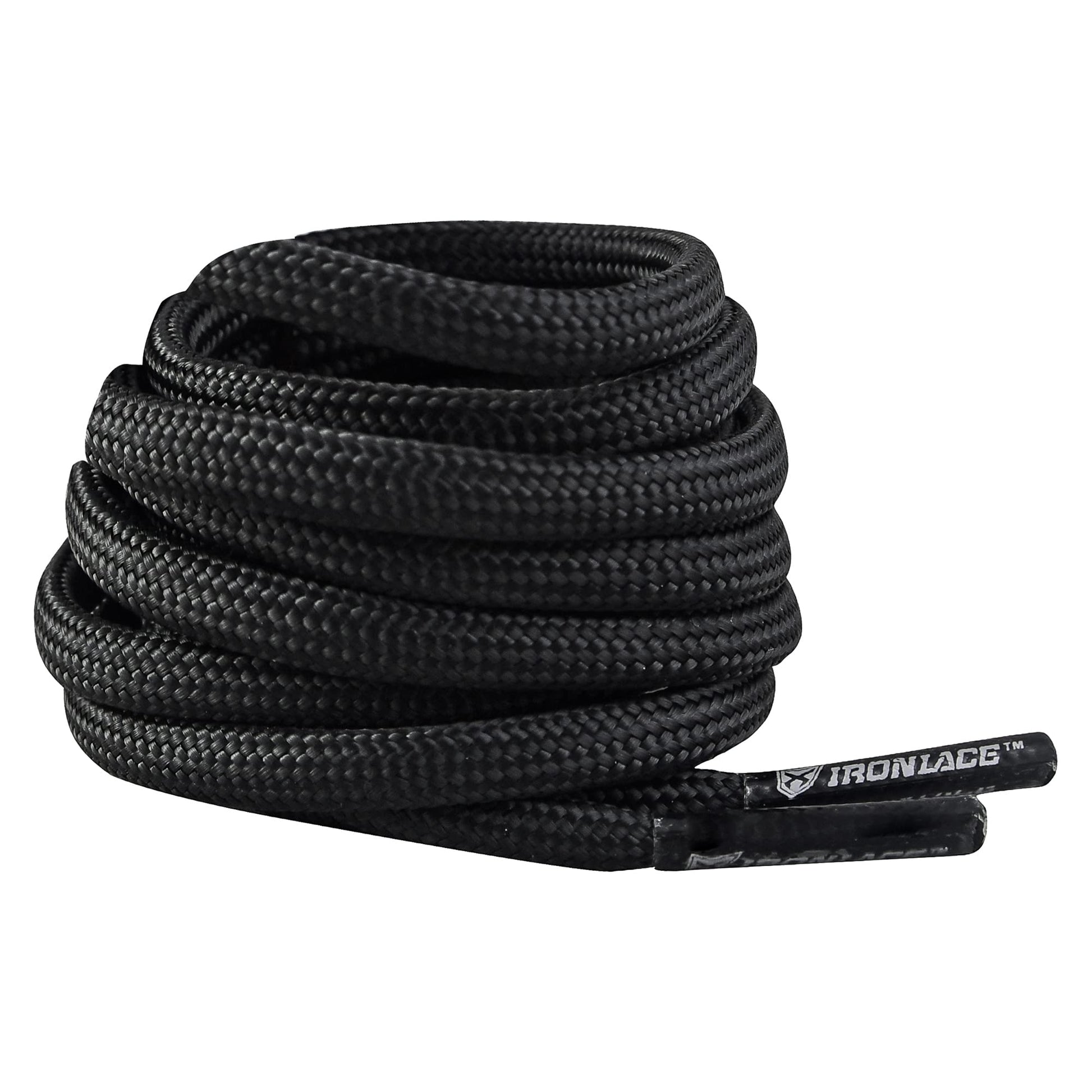 IRONLACE Paracord 550 Heavy-Duty Boot & Shoe Laces, Stretchable Nylon, 550-Pound Breaking Strength, Midnight Black, 63-Inch, 1-Pair