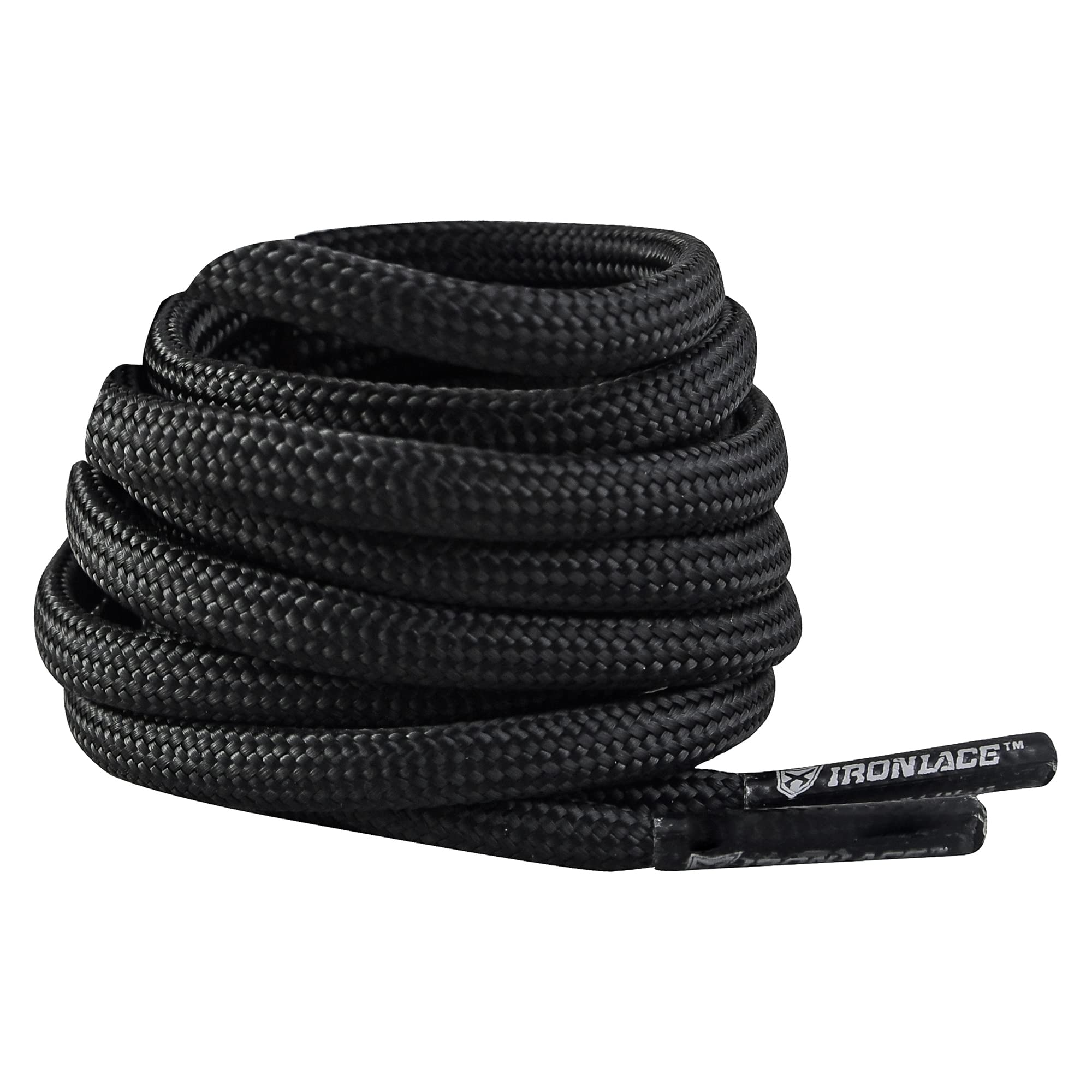 IRONLACE Paracord 550 Heavy-Duty Boot & Shoe Laces, Stretchable Nylon, 550-Pound Breaking Strength, Midnight Black, 63-Inch, 1-Pair