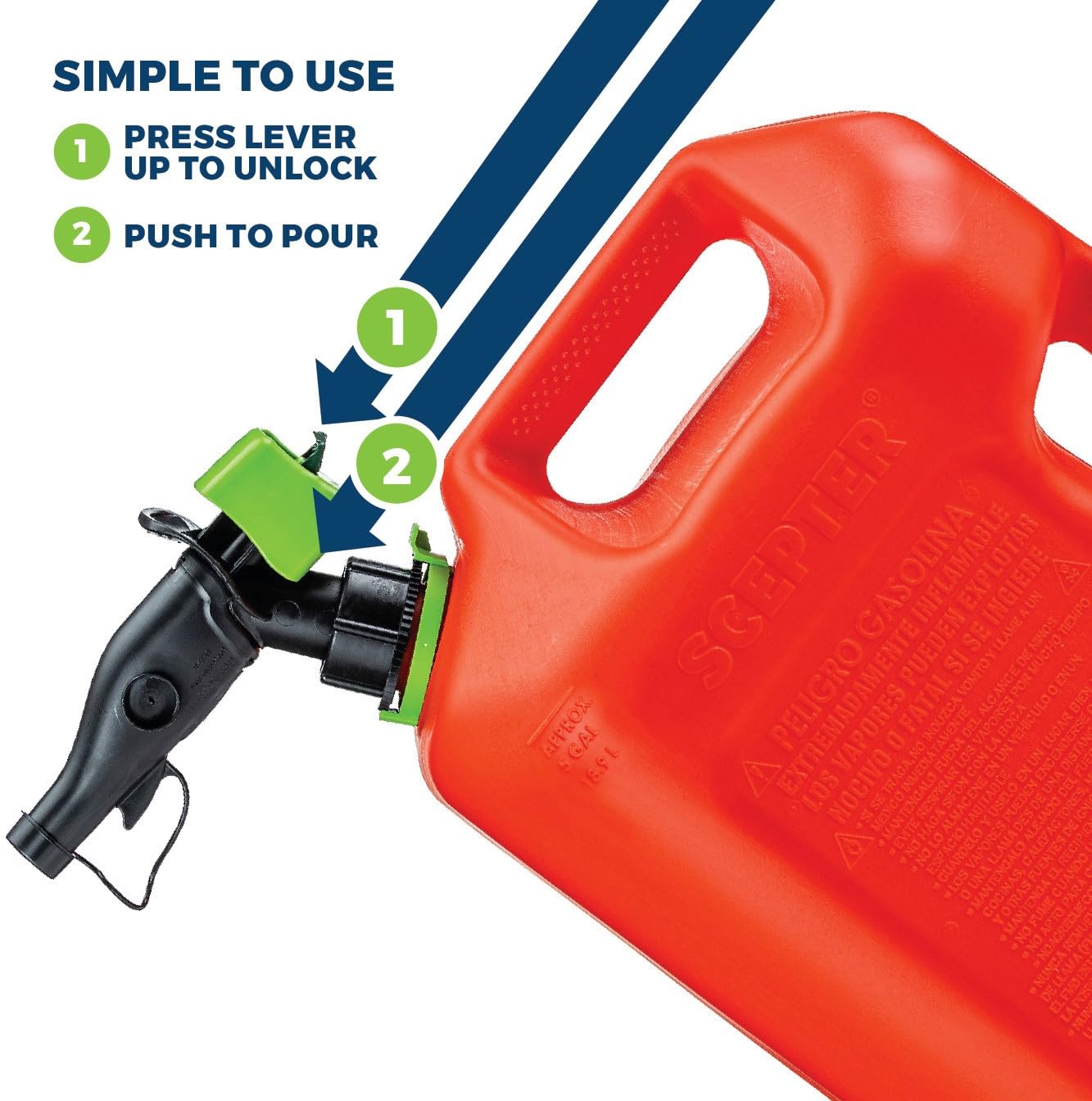 Scepter FSCG552 Fuel Container with Spill Proof SmartControl Spout with Bonus Spout Extender, Rear Handle Red Gas Can, 5 Gallon