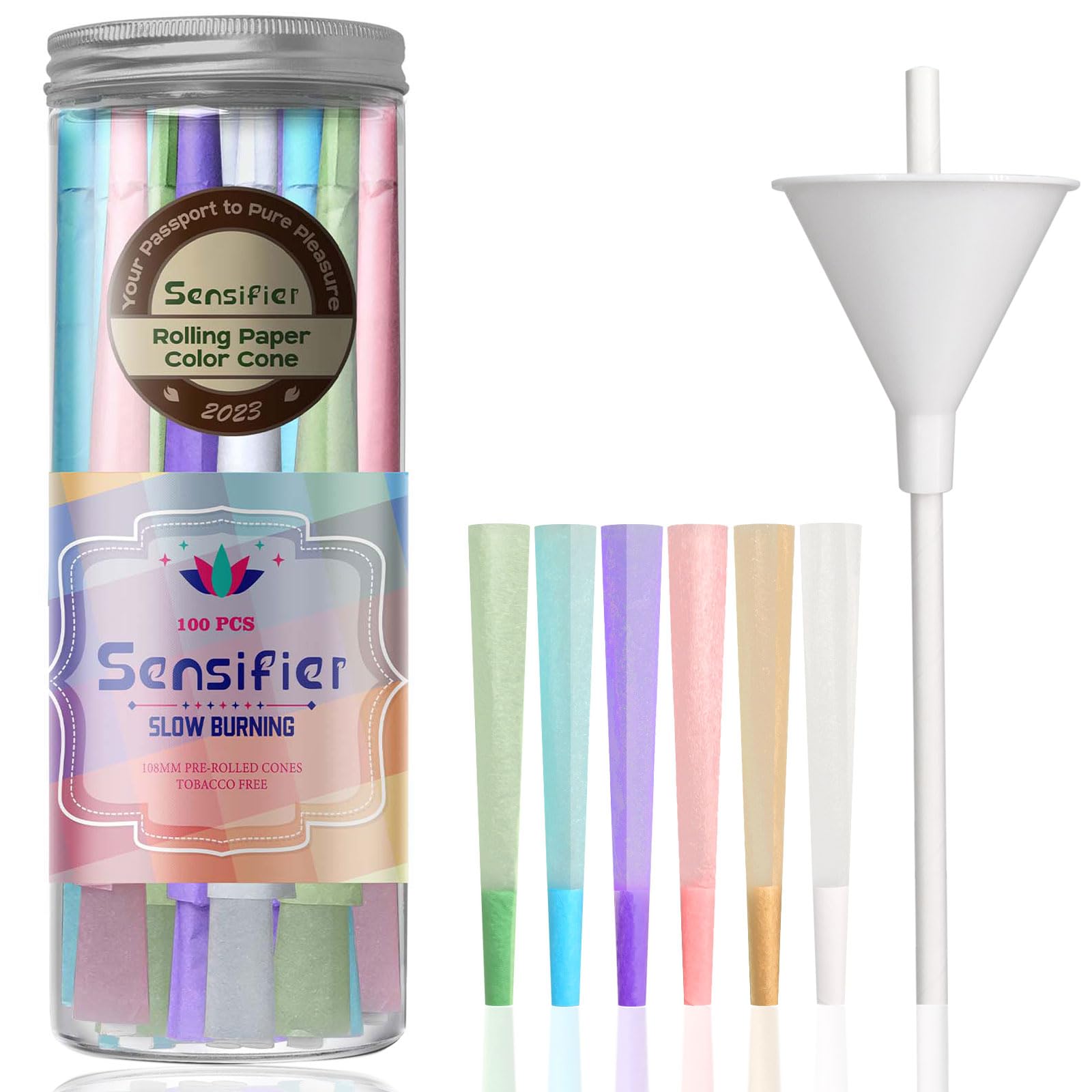 100 PACK Colorful Pre Rolled Cones| King Size Rolling Paper Cone with Loader and Packing Sticks