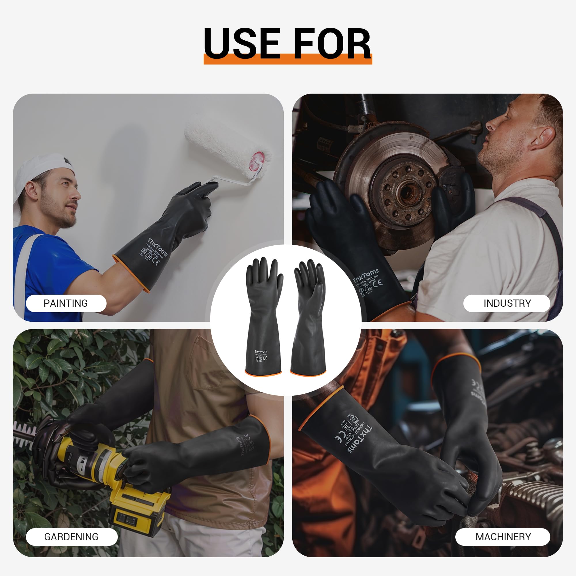 ThxToms Chemical Resistant Gloves,Long Heavy Duty Gloves,Puncture Resistant, Resist Acid,Oil,Alkali, Waterproof for Industrial Cleaning,Gardening,22", 1 Pair