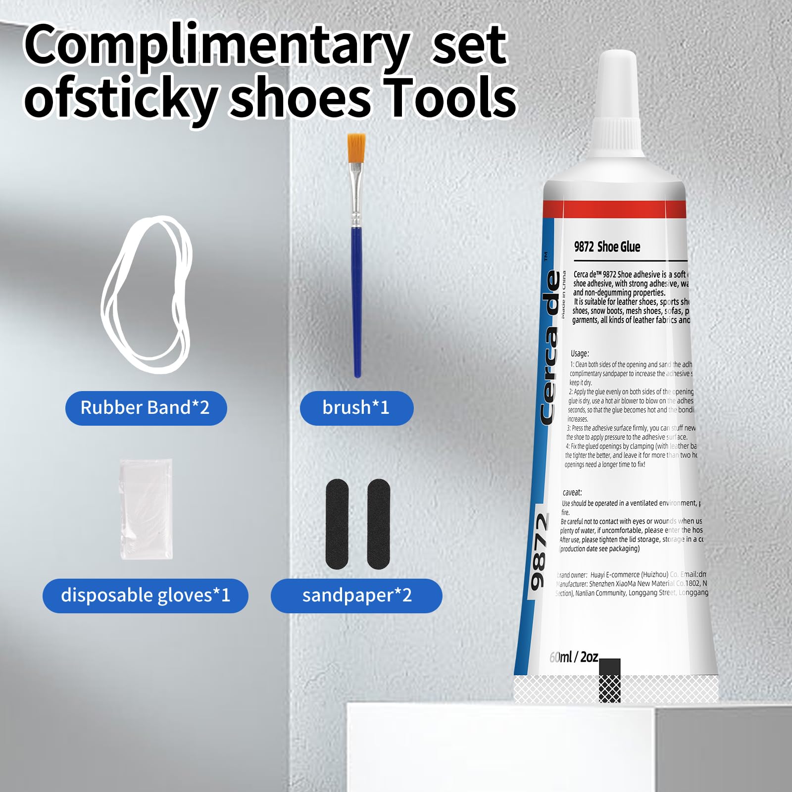 Cerca de Shoe Glue Heavy Duty，Shoe Sole Repair Adhesive，Clear, Waterproof, high Strength, Strong Shoe Glue for Sneakers, Leather Shoes, Hiking Shoes, Boots, Sandals, 60ml.