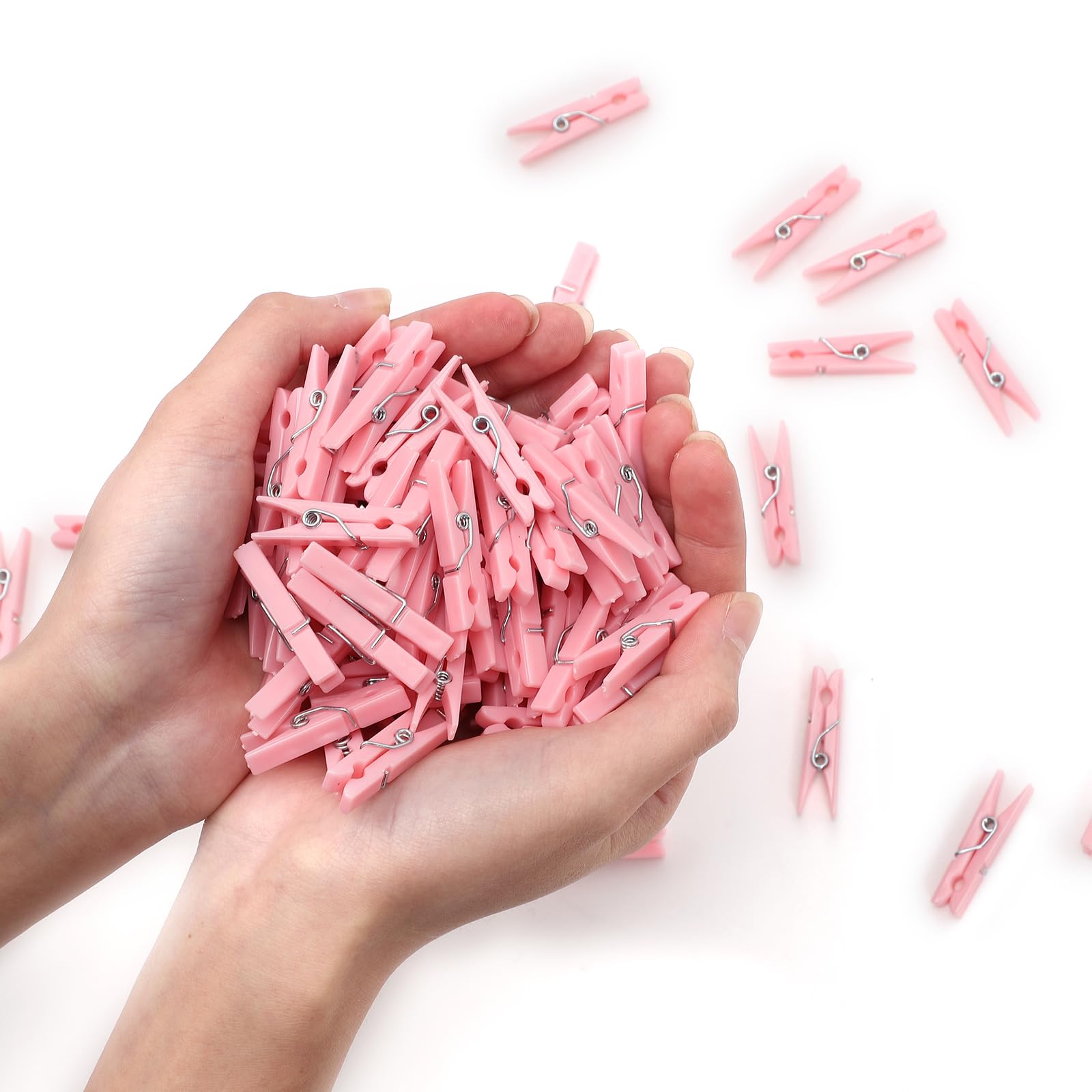 100PCS Baby Shower Clothespins Games Girl Plastic Clothes Pin with Waterproof Bag Mini Pink Pin Bulk 1.37 inch for Party Decorations, DIY Crafts