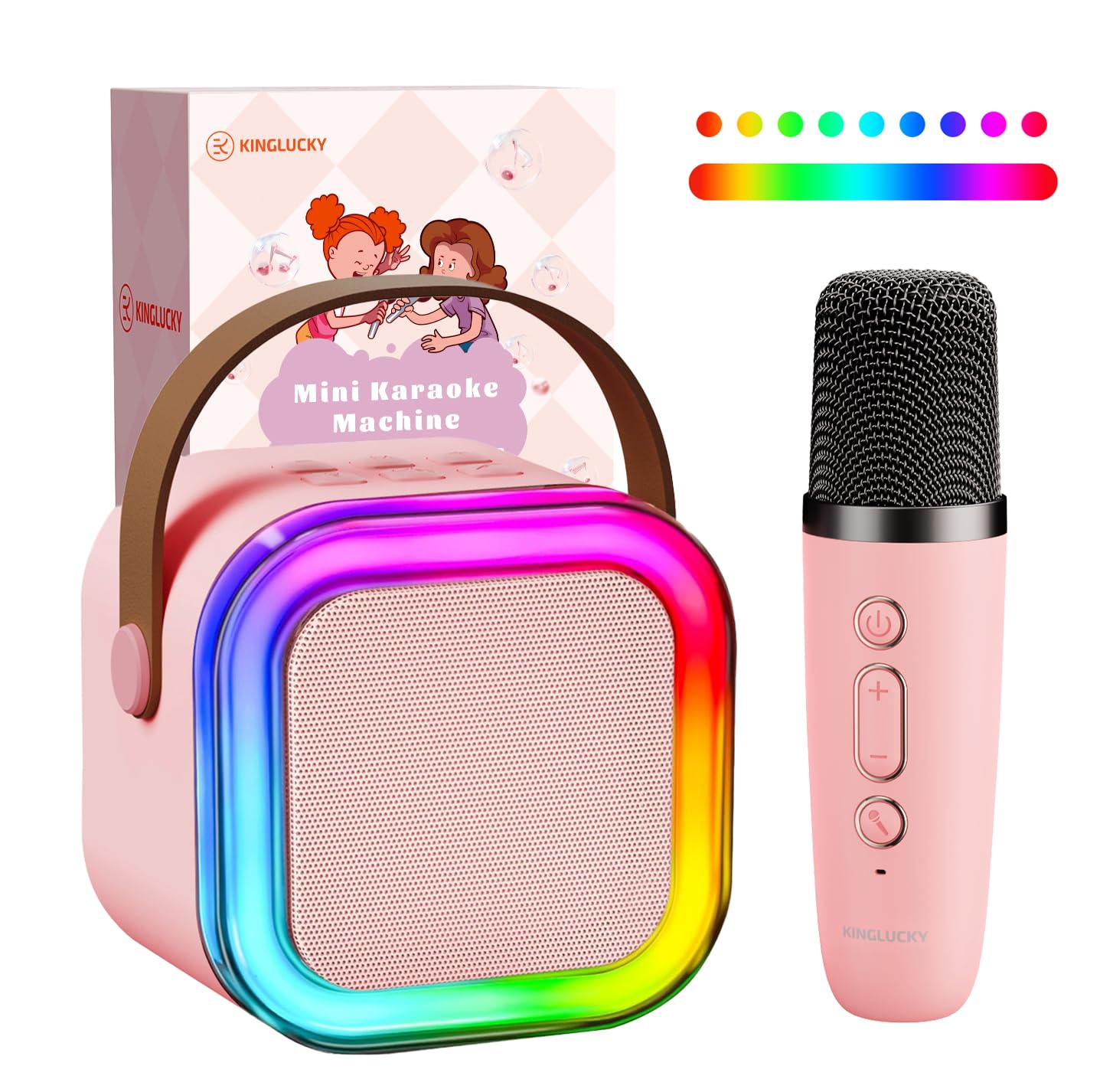 Kinglucky TOP Mini Karaoke Machine for Kids (with 14M+ Songs), Christmas Birthday Gifts Ideas for Girls Toy Ages 3-12+, Portable Bluetooth Speaker with 1 Wireless Microphone - Pink