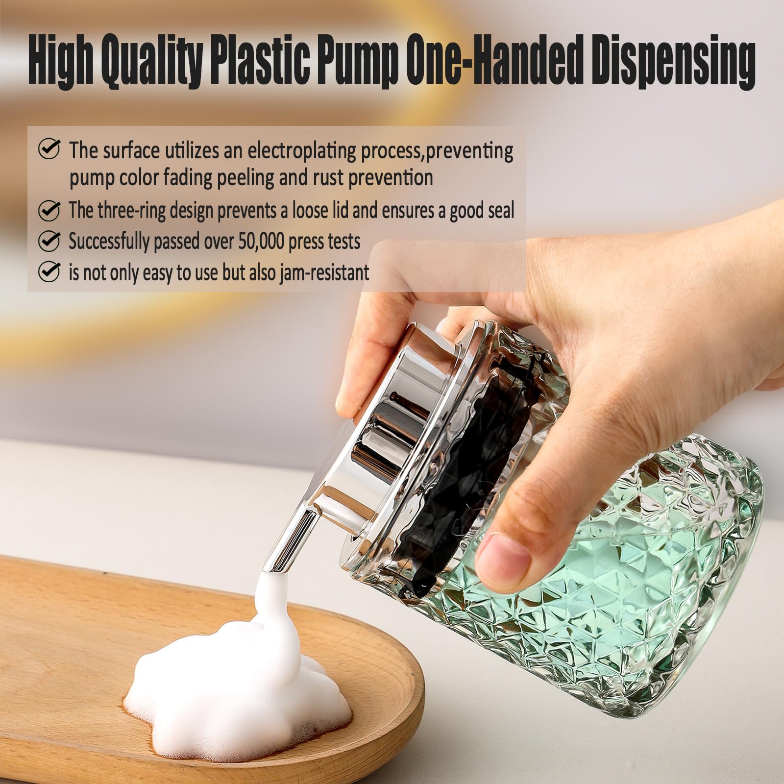 Malachi Foaming Hand Soap Dispenser, Refillable Clear Glass Pump Bottles for Liquid or Lotion, Modern Foam Dispenser for Bathroom, Kitchen, Commercial (Clear)