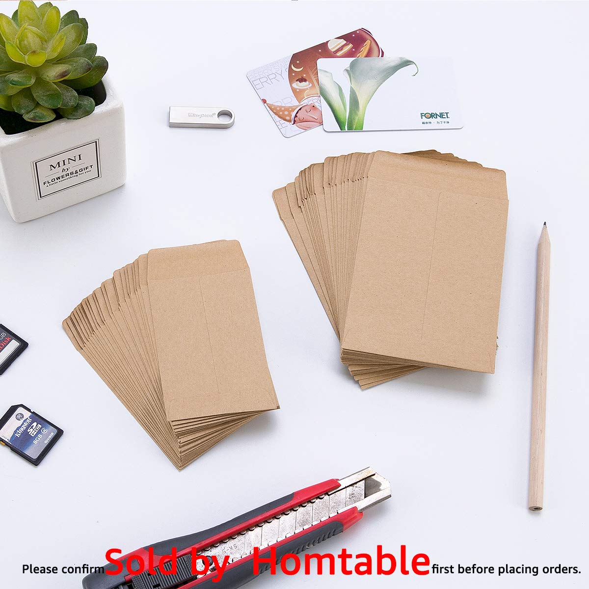 100 Pack Small Coin Envelopes Self-Adhesive Kraft Paper Seed Envelopes Mini Parts Small Items Stamps Storage Packets Envelopes for Garden, Office or Wedding Gift(2.25"×3.5") (100)