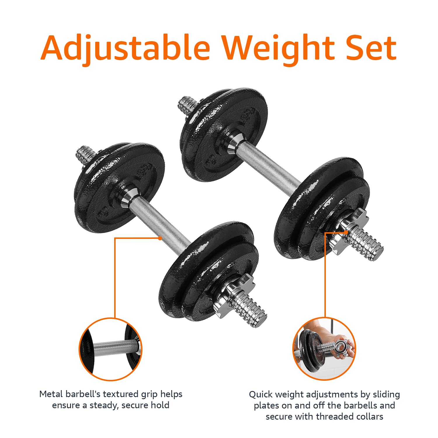 Amazon Basics Adjustable Dumbbell Hand Weight Set, 38 pound, Black