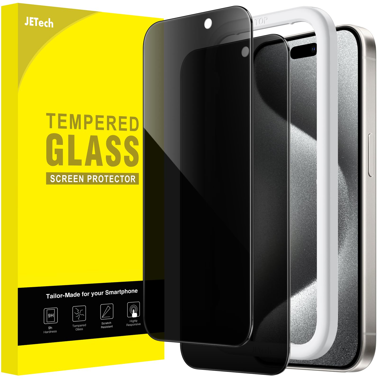JETech Privacy Screen Protector for iPhone 15 Pro Max 6.7-Inch, Anti-Spy Tempered Glass Film with Easy Installation Tool, 2-Pack