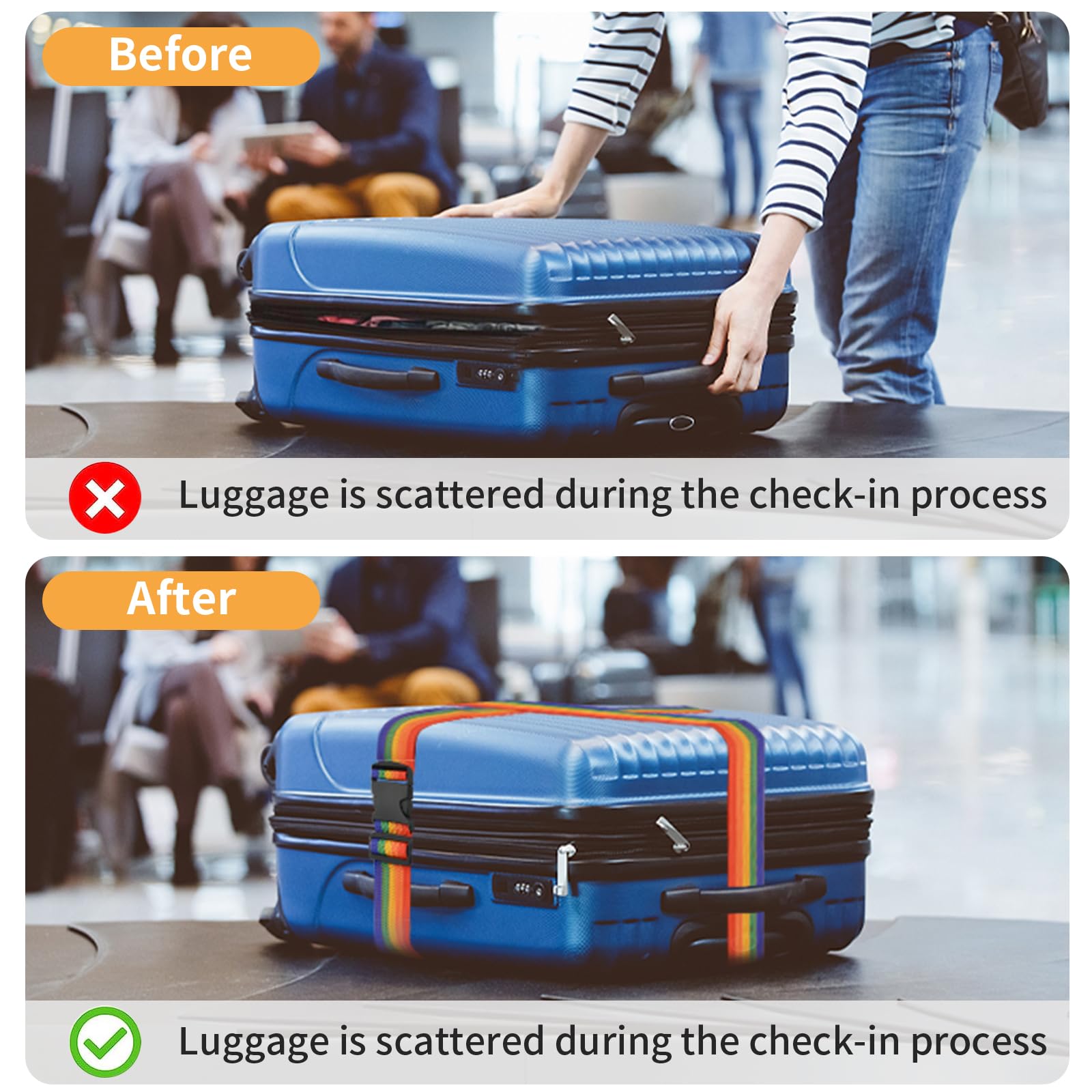 BILIONE 4 Pack Luggage Straps 79" Long Belts Keep Suitcase Secure While Traveling, TSA Approved Add a Bag Premium Accessory for Travel Bag Closure (Blue+Orange+Rose Pink+Green)