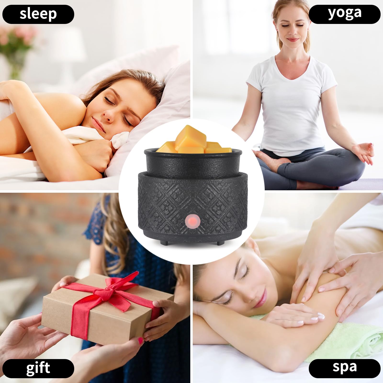 mocosa Wax Melt Warmer for Scented Wax,3-in-1Ceramic Wax Warmer Fragrances Candle Oils, Home Fragrance Wax Burner,Electric Candle Warmer as Gift for Mom Women(Black)