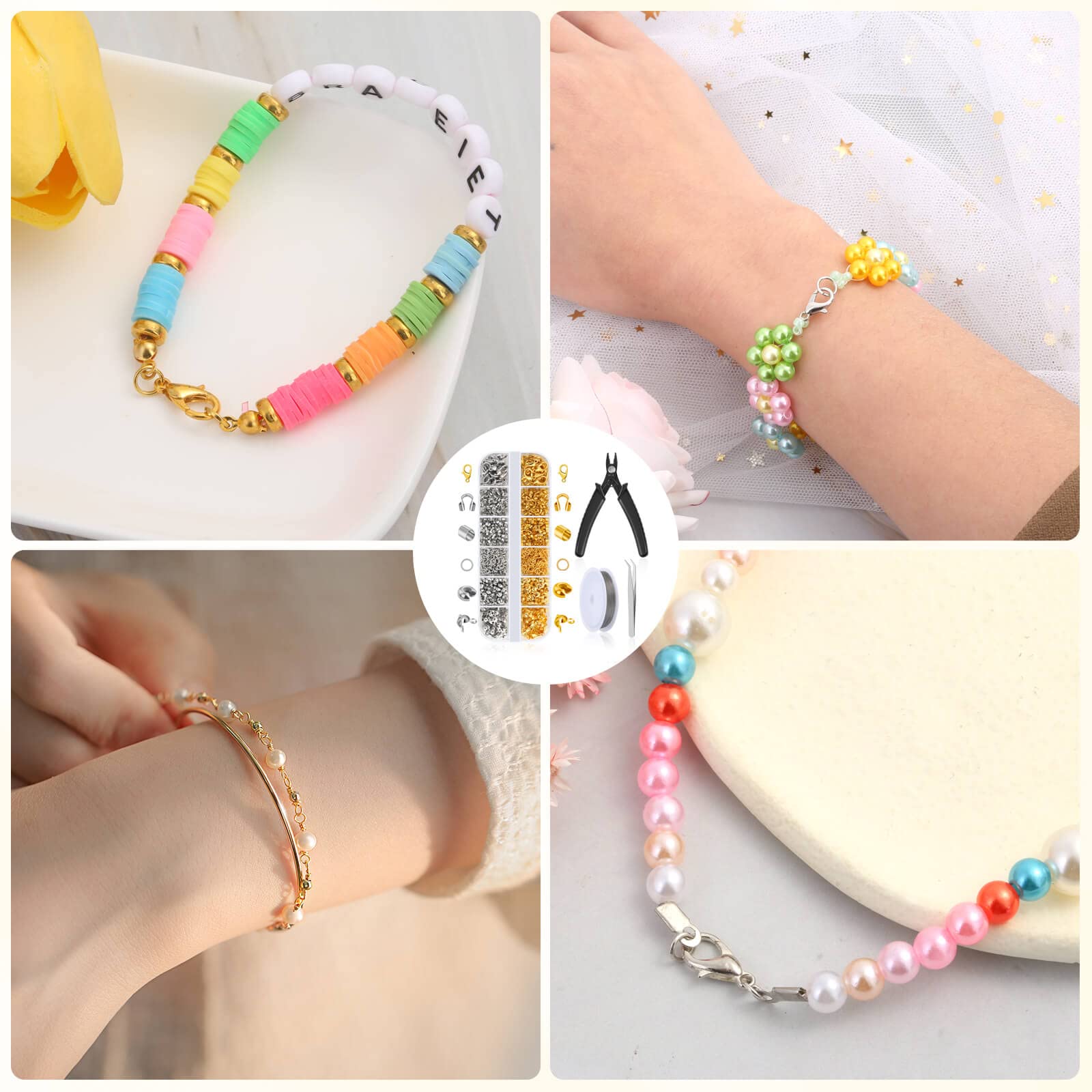 1200 Pcs Crimp Beads Kit for Jewelry Making, Acejoz Crimp Beads, Crimp Covers, Crimp Tubes and Wire Guardians, Lobster Clasps, Jump Rings, Crimping Pliers and Beading Wire for Jewelry Making