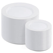 AOZITA 200pcs White Plastic Plates, Disposable Plates for Party, Heavy Duty Plastic Plates - 100 Dinner Plates and 100 Salad Plates, for Weddings, Parties and Events