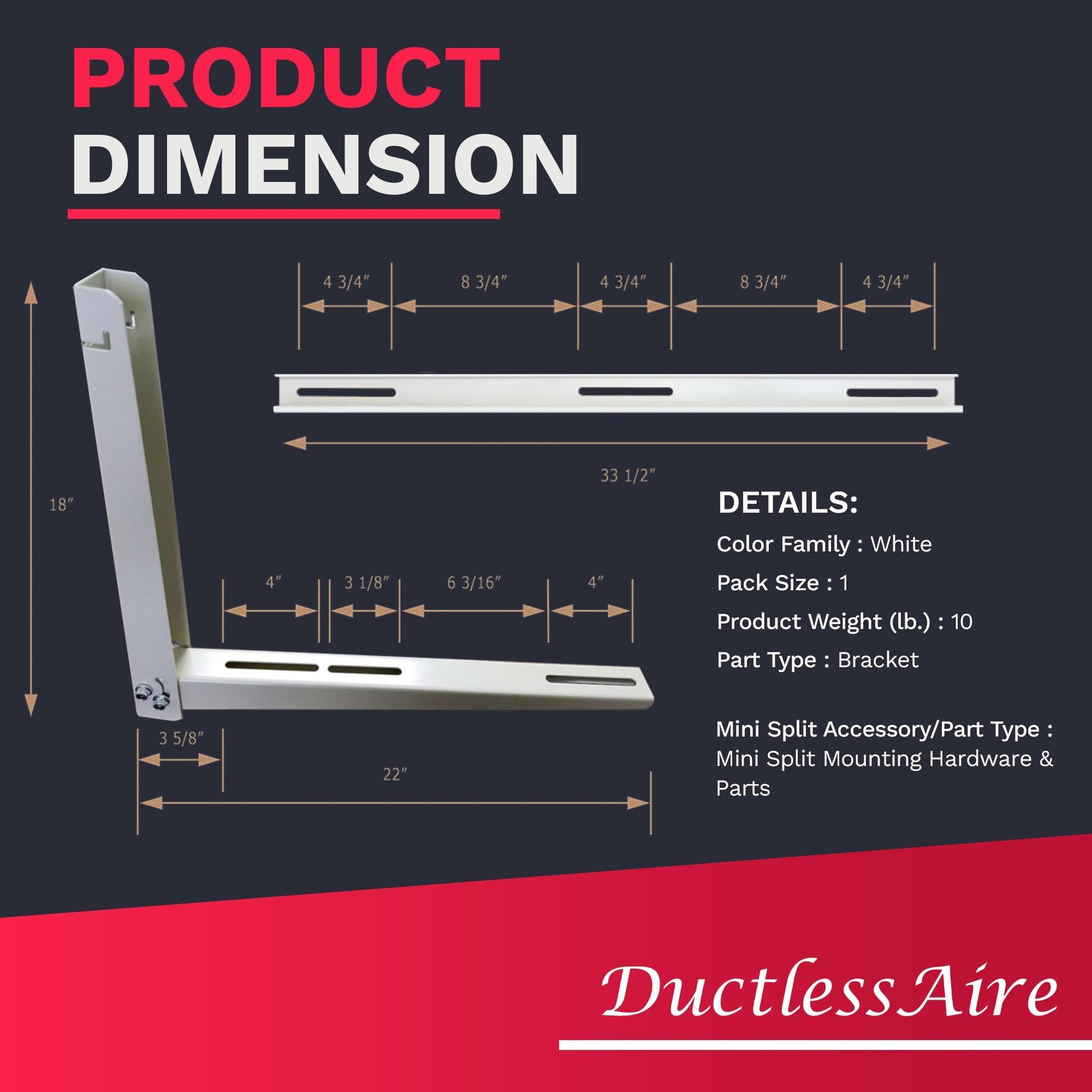 DuctlessAire Outdoor Wall Bracket - Mini Split Mounting Bracket - Ductless Air Conditioner Wall Mount - Mini Split AC/Heating System - Brackets for Window AC, HVAC, Heat Pump & More (9000-36000 BTU)