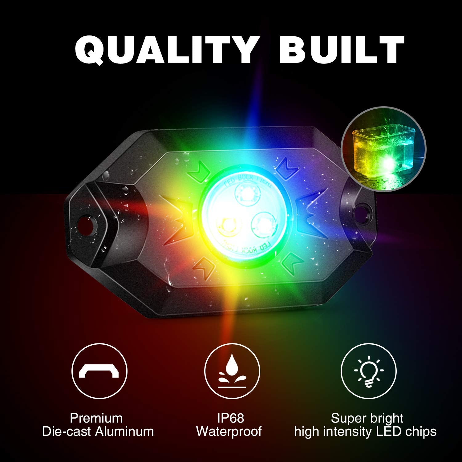 Nilight RGB LED Rock Lights Kit, 4 pods Underglow Multicolor Neon Light Pod with Bluetooth App Control Flashing Music Mode Wheel Well Light for Truck ATV UTV RZR SUV