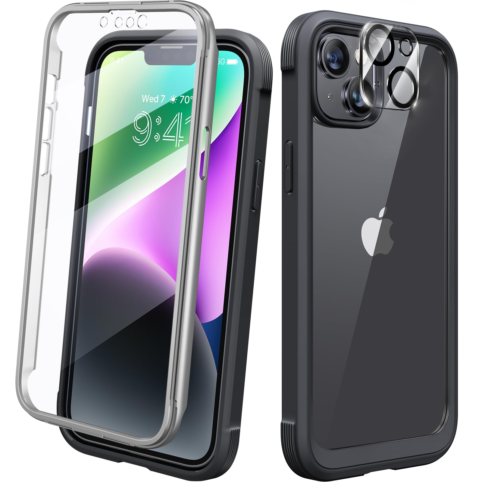 Diaclara Designed for iPhone 14 Case, Full Body Rugged Case with Built-in Touch Sensitive Anti-Scratch Screen Protector, with Camera Lens Protector for iPhone 14 6.1" (Peri Purple)
