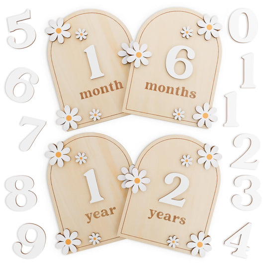 Beautiful Baby Monthly Milestone Cards - The Perfect Wooden Discs for Adorable Milestone Pictures of Your Newborn - 2X Reversible Arches Signs with Interchangeable Numbers Make a Great Shower Gift