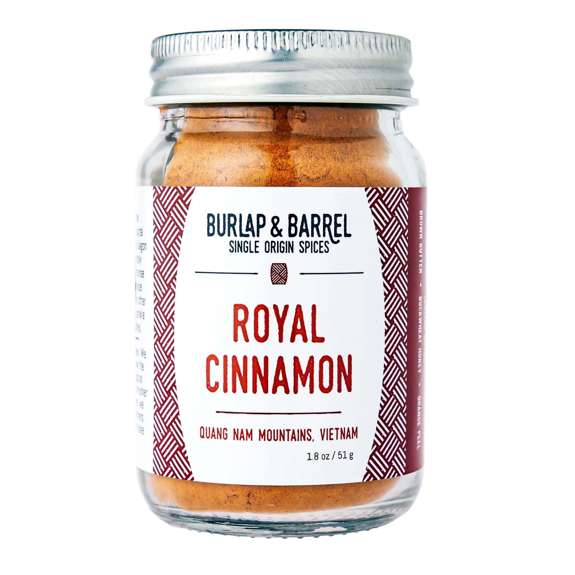 Burlap & Barrel Royal Cinnamon - As Seen On Shark Tank! - Intense Sweetness & Spiciness Defining Vietnamese Cinnamon - Cinnamon Powder, Ground Cinnamon, Cinnamon Spice - Gift for Mom - 1.8oz Glass Jar