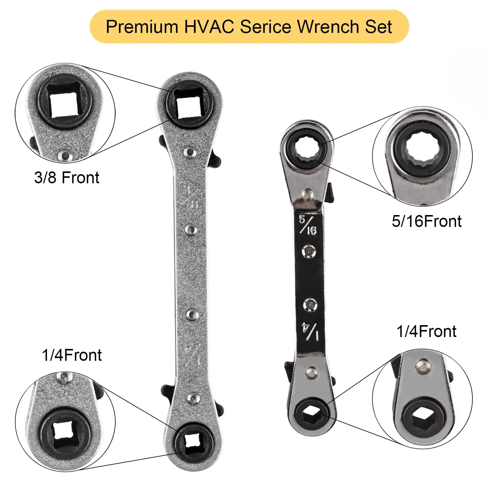 jiouxip Valve Core Remover Installer Tool and HVAC Service Wrench Set with Hex Bit Adapters, Dual Size SAE 1/4 to 5/16 Port, 5/16'', 3/8'' Refrigeration Service Wrench, 10 Valve Core