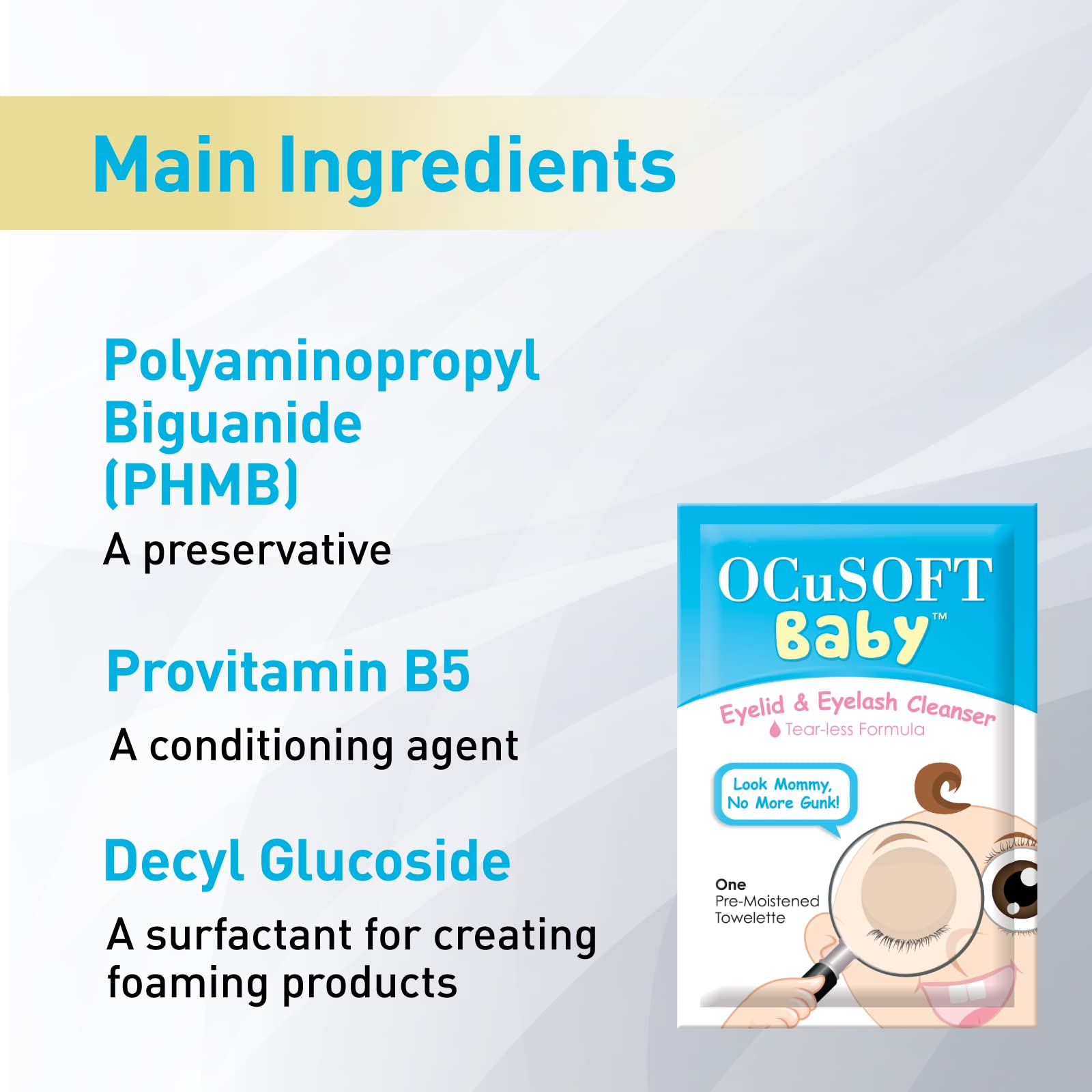 OCuSOFT Baby Eyelid and Eyelash Cleanser, Pre-Moistened Towelette, White/Blue 20 Count