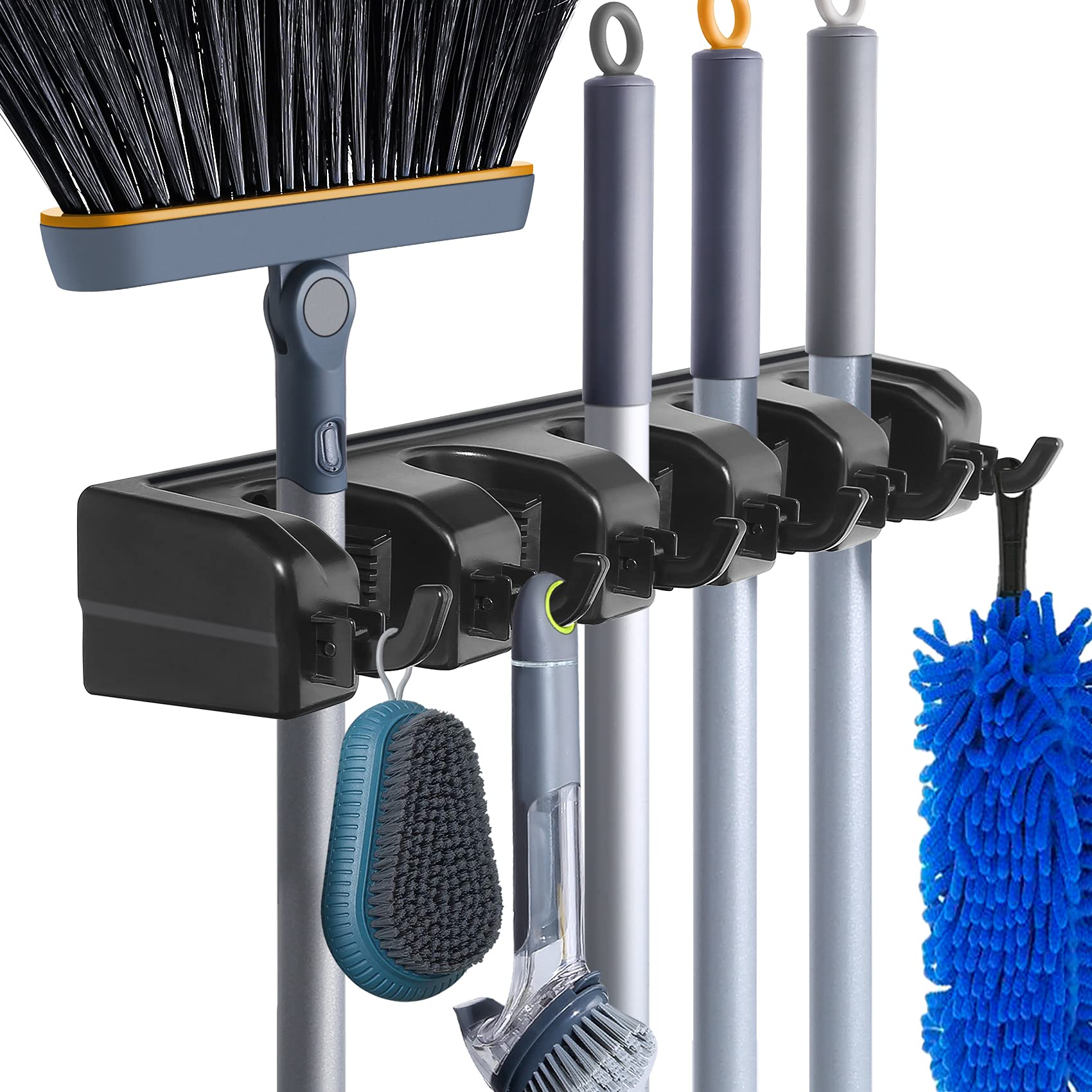 HYRIXDIRECT Wall Mount Broom Mop Holder Hanger Garden Tool Organizers Rack Garage Laundry Room Organizations and Storage with Hooks Heavy Duty