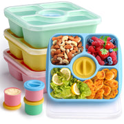 Bento Snack Box Containers for Adults Kids, 4 Pack Lunchable Meal Prep Containers Reusable, Stackable Bento Lunch Box, Food Storage Prep Containers with Lids and 4 Sauce Cups, Pastel Color, Clear Lid