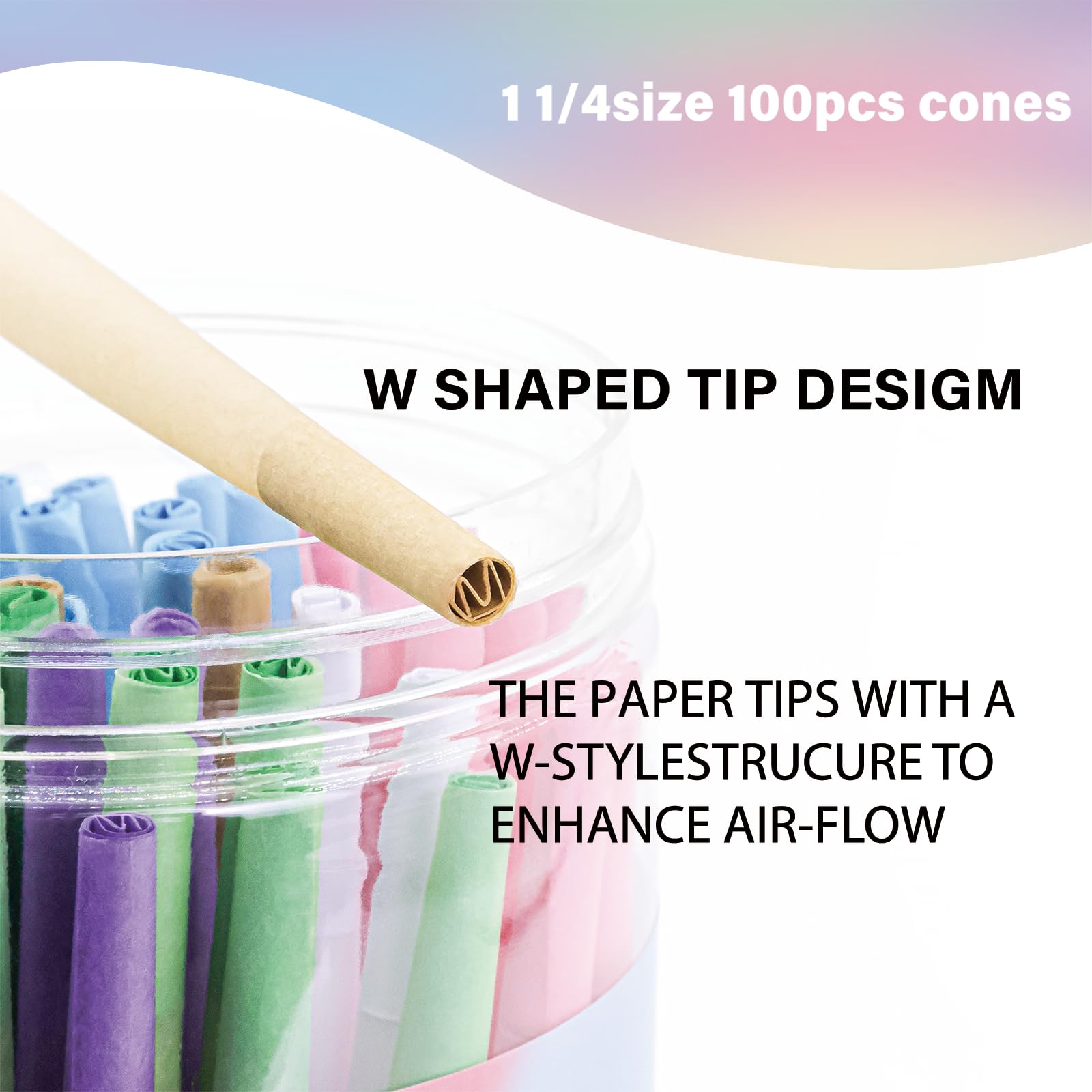 100 PACK Colorful Pre Rolled Cones| King Size Rolling Paper Cone with Loader and Packing Sticks