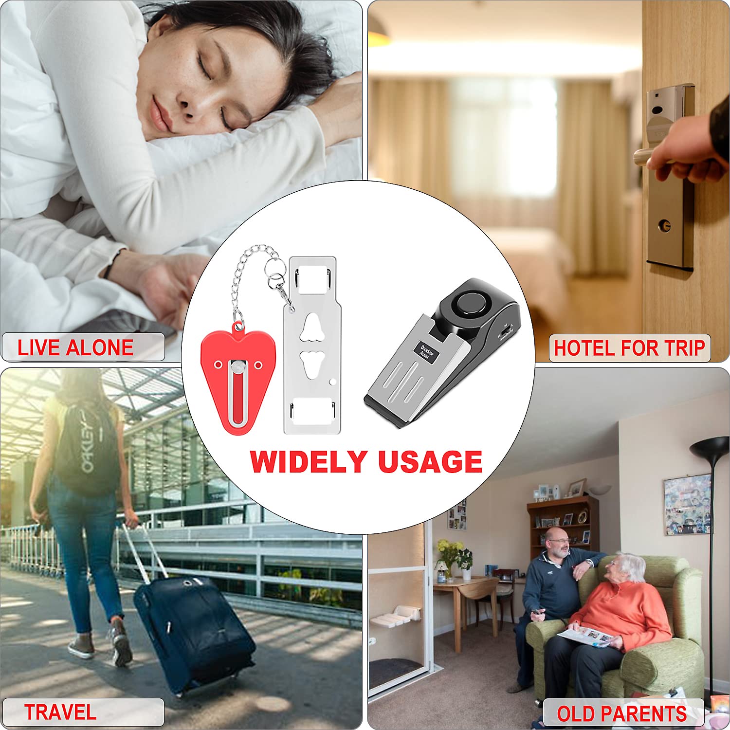 MBBEST Portable Door Lock & Door Stop Alarm,Dual Protection Security Devices Pocket Door Stopper Self Defensey Tools for Hotel Travel Home Apartment House, Red/Black